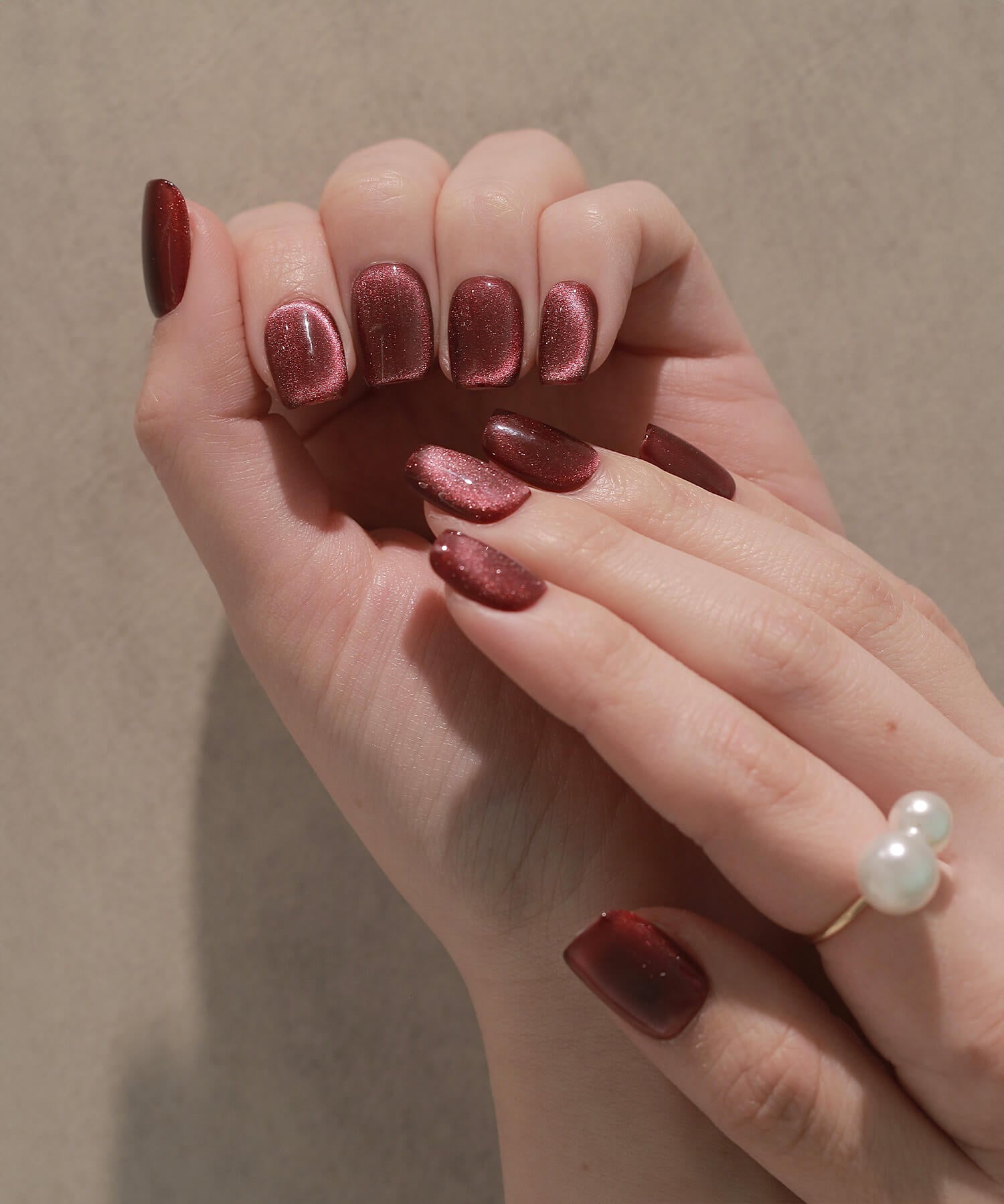 【一部当日発送】水光ネイルダークレッドワンカラーマグネットショートスクエアネイルチップ