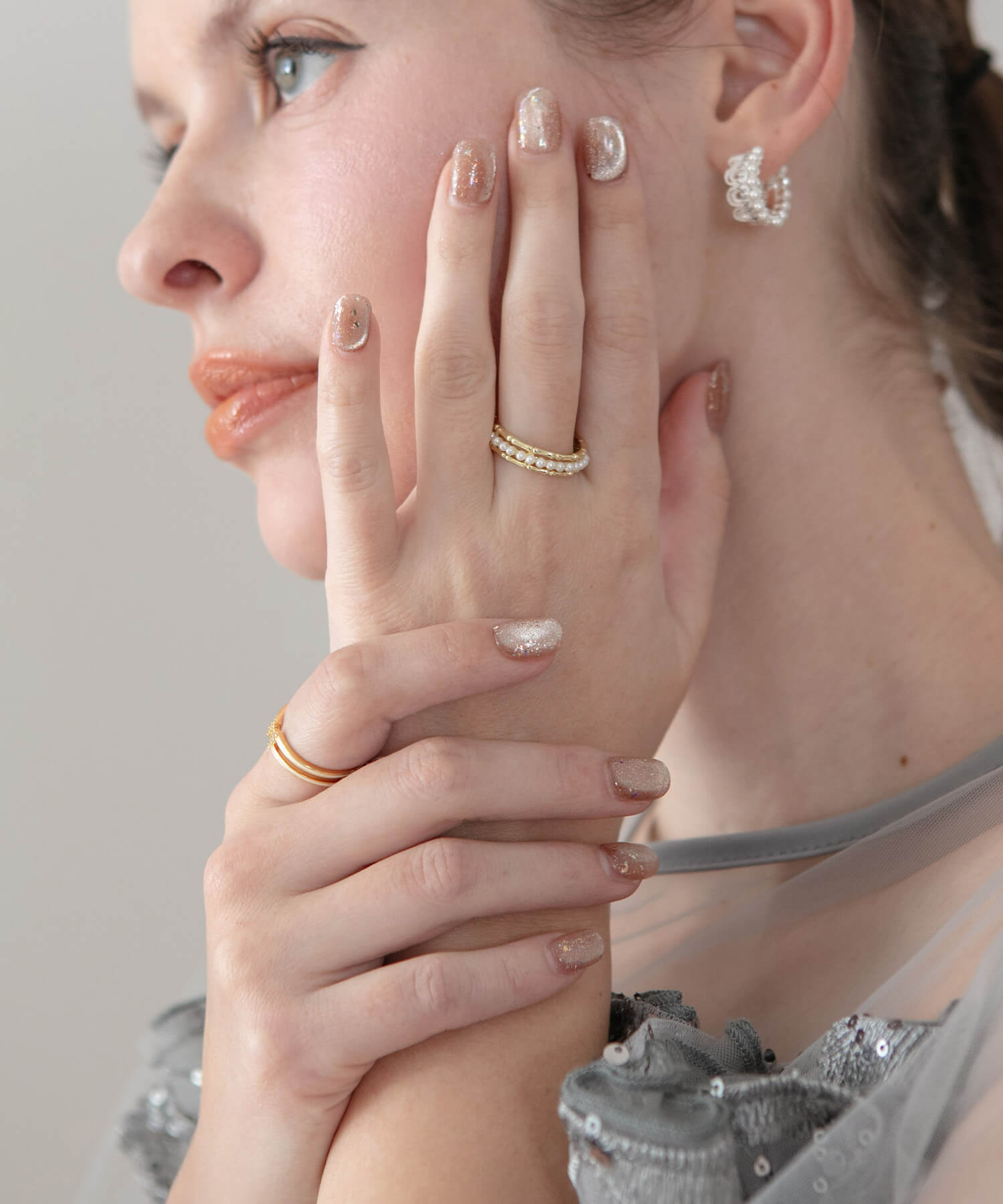 水光ネイルピンクマグネットホログラムショートスクエアネイルチップ