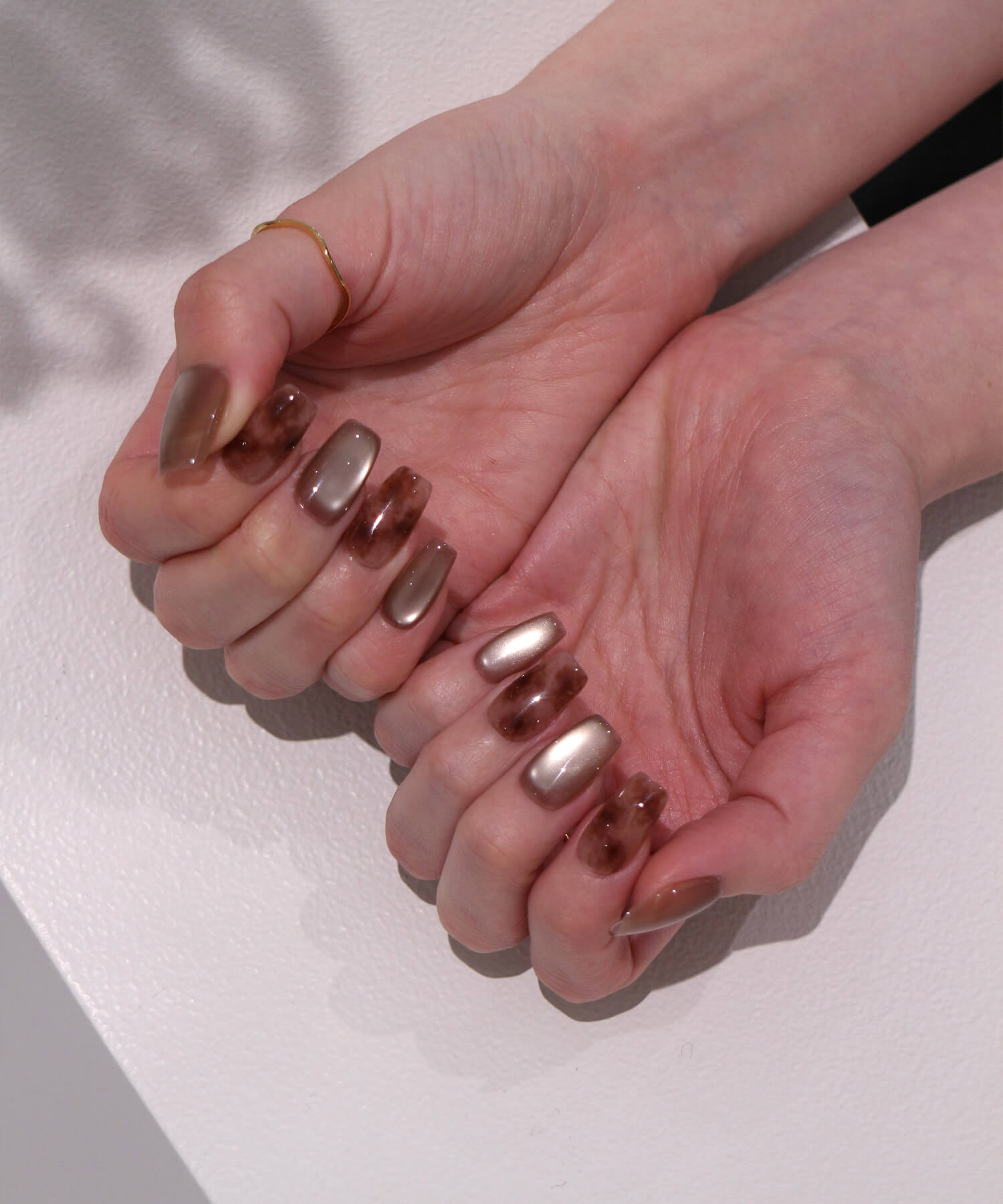 【当日発送】水光ネイルピンクブラウンニュアンスタイダイスクエアネイルチップ