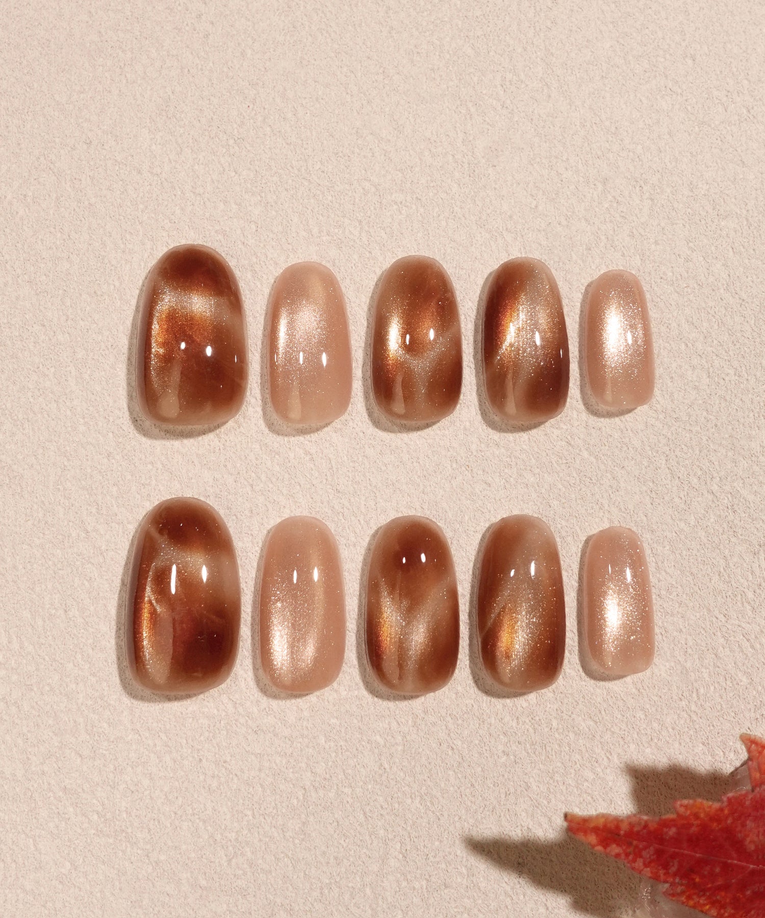 【予約販売】水光ネイルブラウンピンクニュアンスマグネットアートオーバルネイルチップ