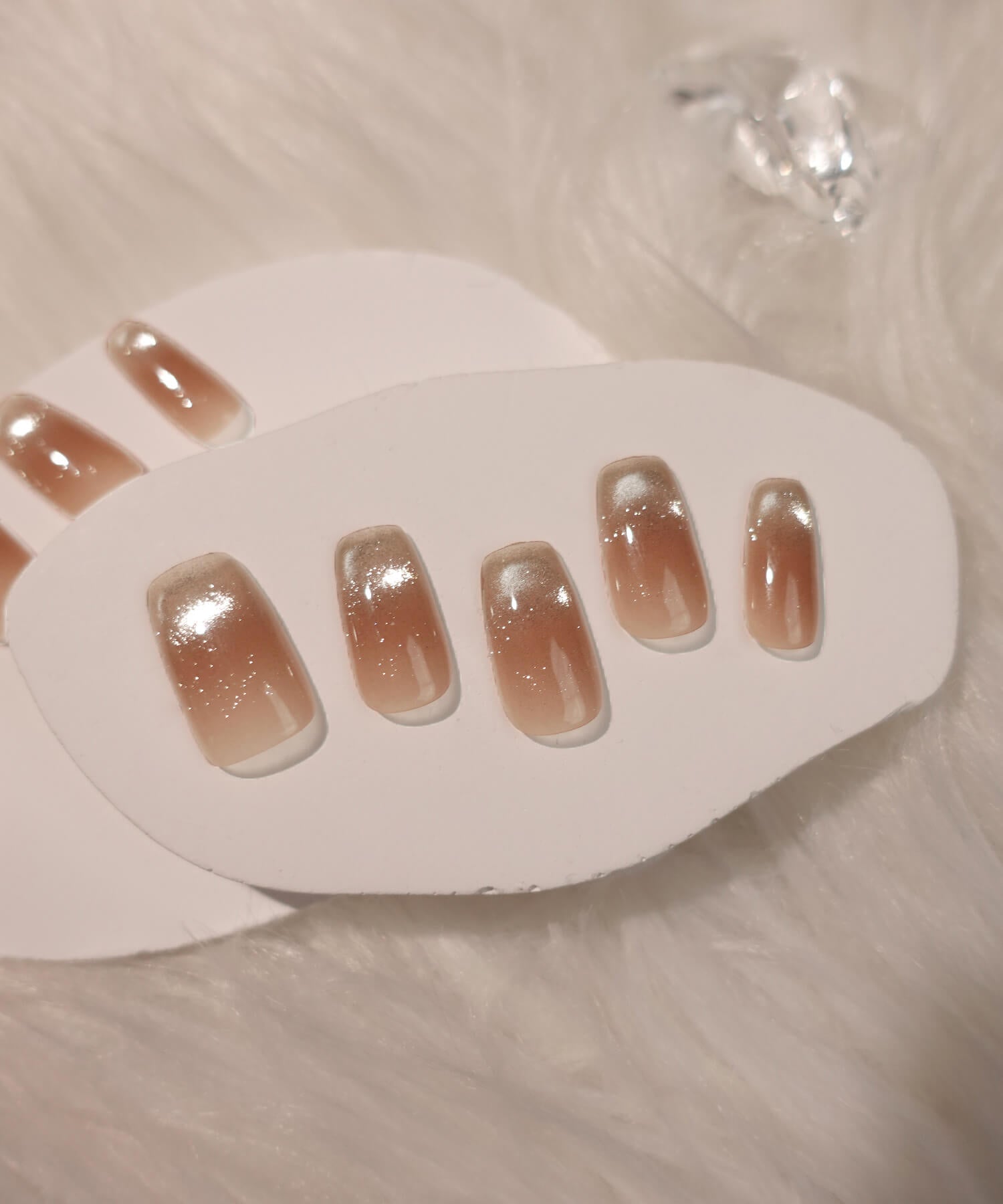 【SOLD OUT】水光ネイルオレンジピンクハーフマグネットグラデーションシンプルスクエアネイルチップ