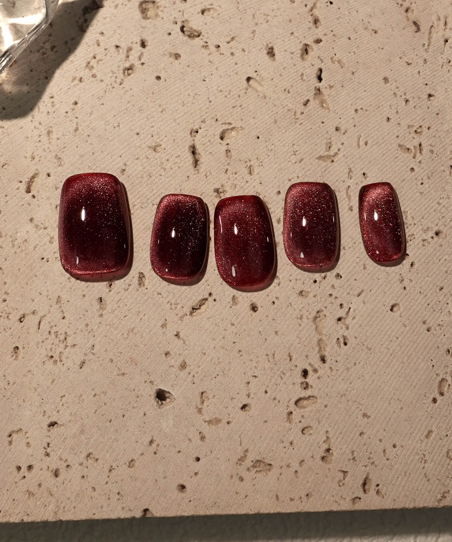 【一部当日発送】水光ネイルダークレッドワンカラーマグネットショートスクエアネイルチップ