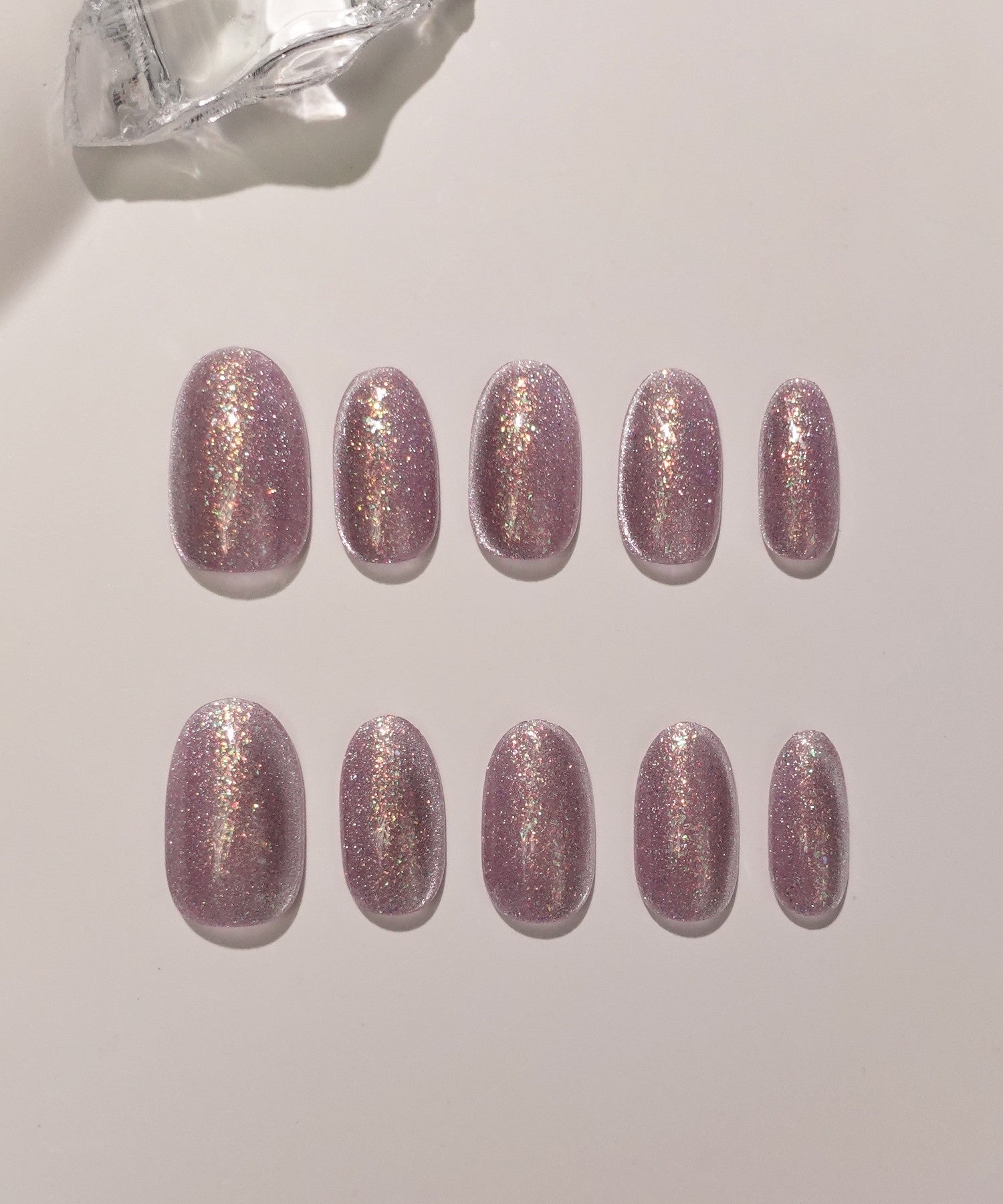 【SOLD OUT】水光ネイルパープルワンカラーマグネットレインボーラメホログラムオーバルネイルチップ