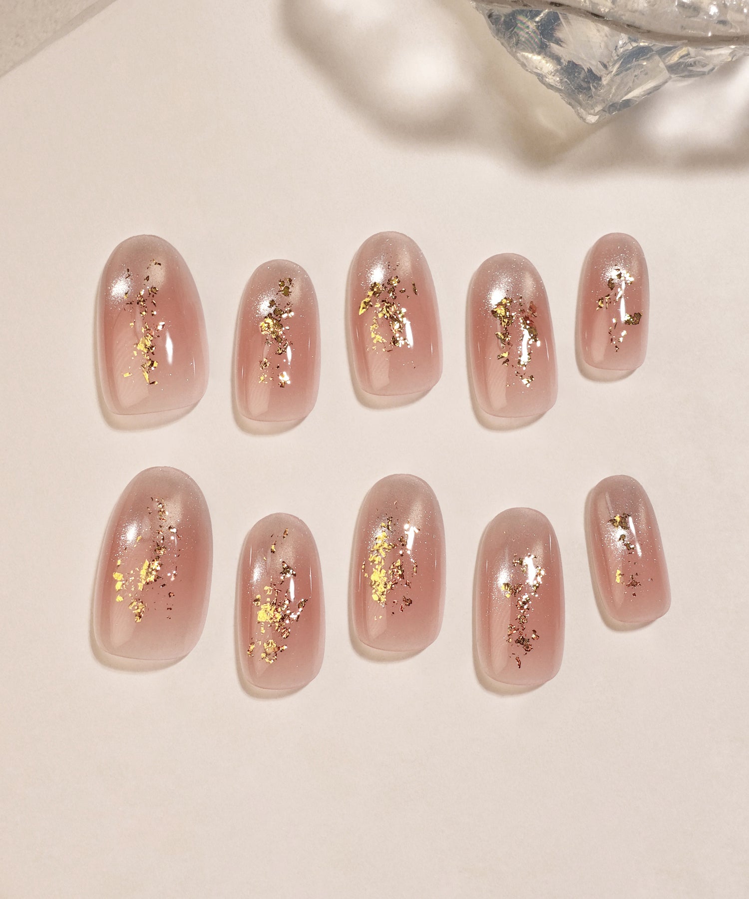 【当日発送】水光ネイルシアーピンクシルバーマグネットゴールドホイルオーバルネイルチップ