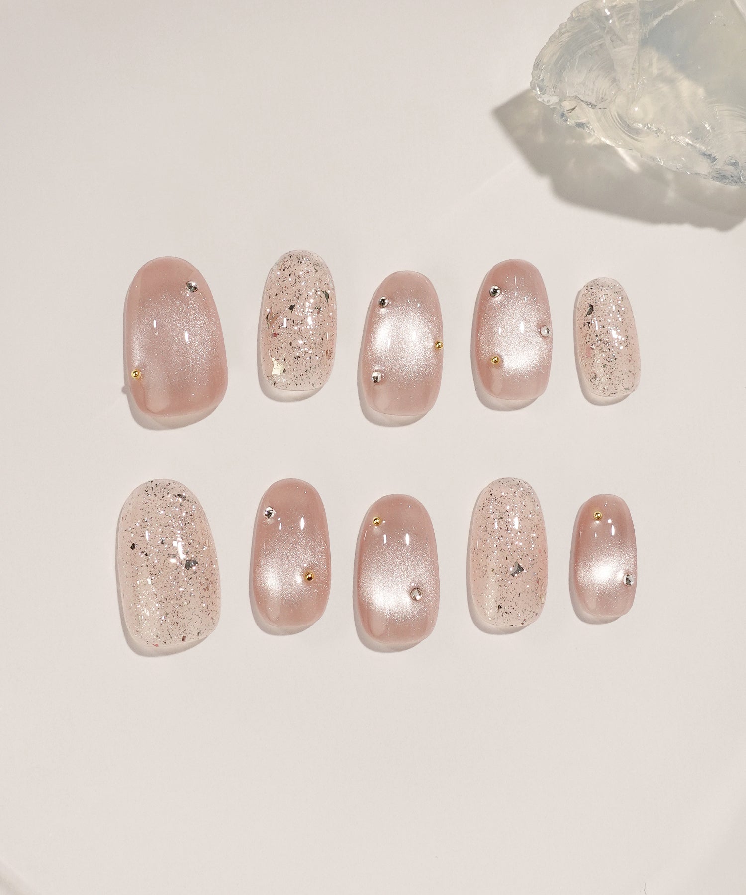 当日発送】水光ネイルピンクマグネットランダムストーンラメオーバル