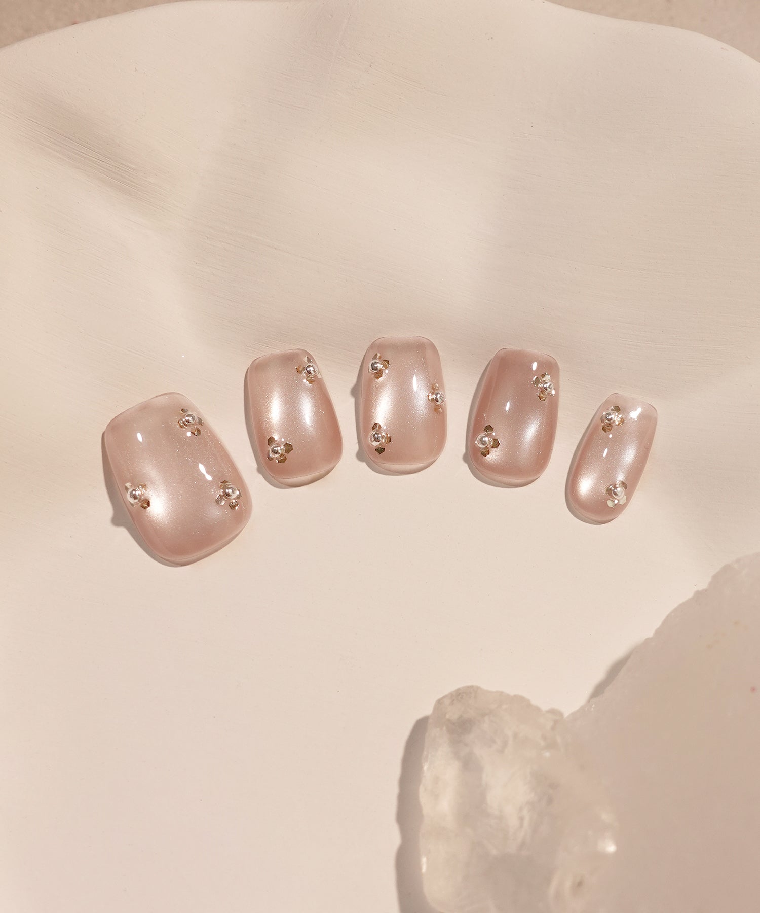 【当日発送】水光ネイルピンクワンカラーフラワーライクパールホロスクエアネイルチップ