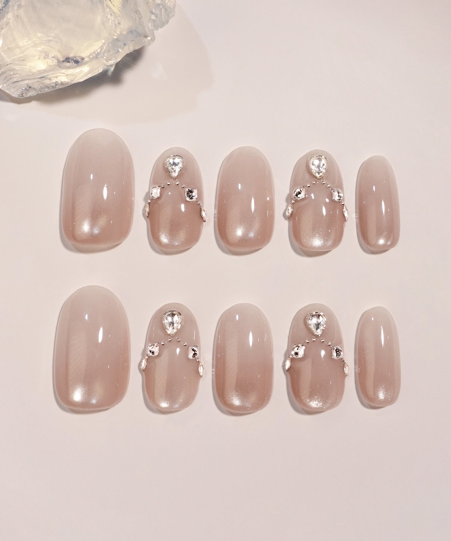 【一部当日発送】水光ネイルピンクグラデーションマグネットストーンオーバルネイルチップ