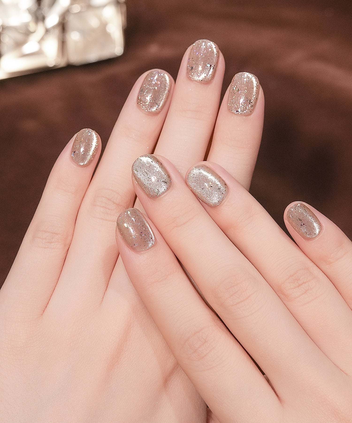 【当日発送】水光ネイルピンクマグネットホログラムショートスクエアネイルチップ