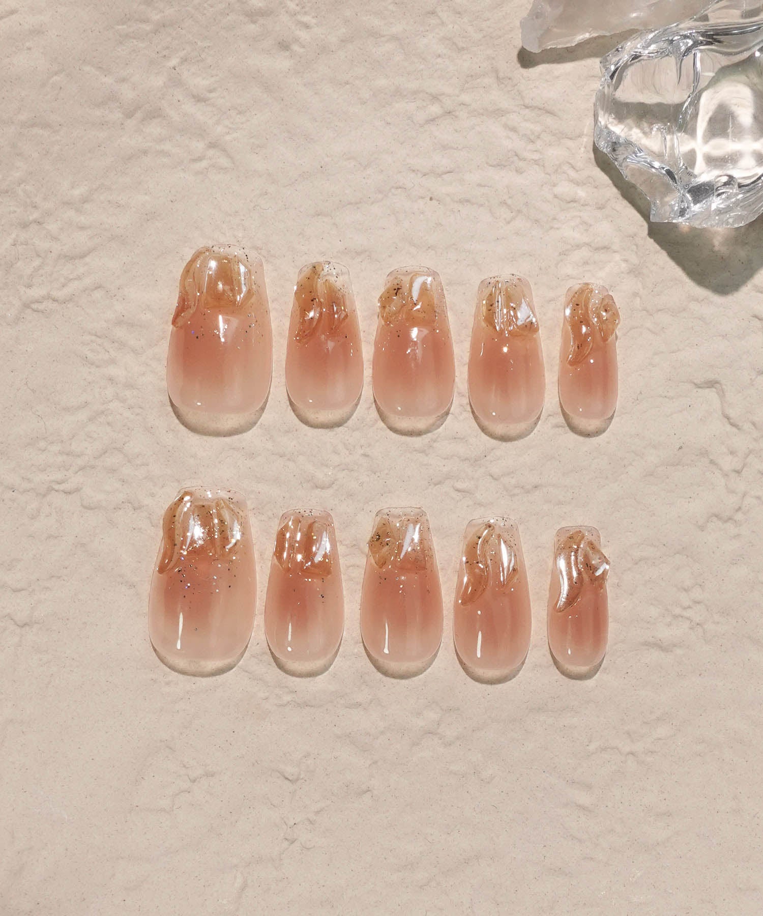 【当日発送】水光ネイルピンクオレンジチークストーンワンホンバレリーナネイルチップ