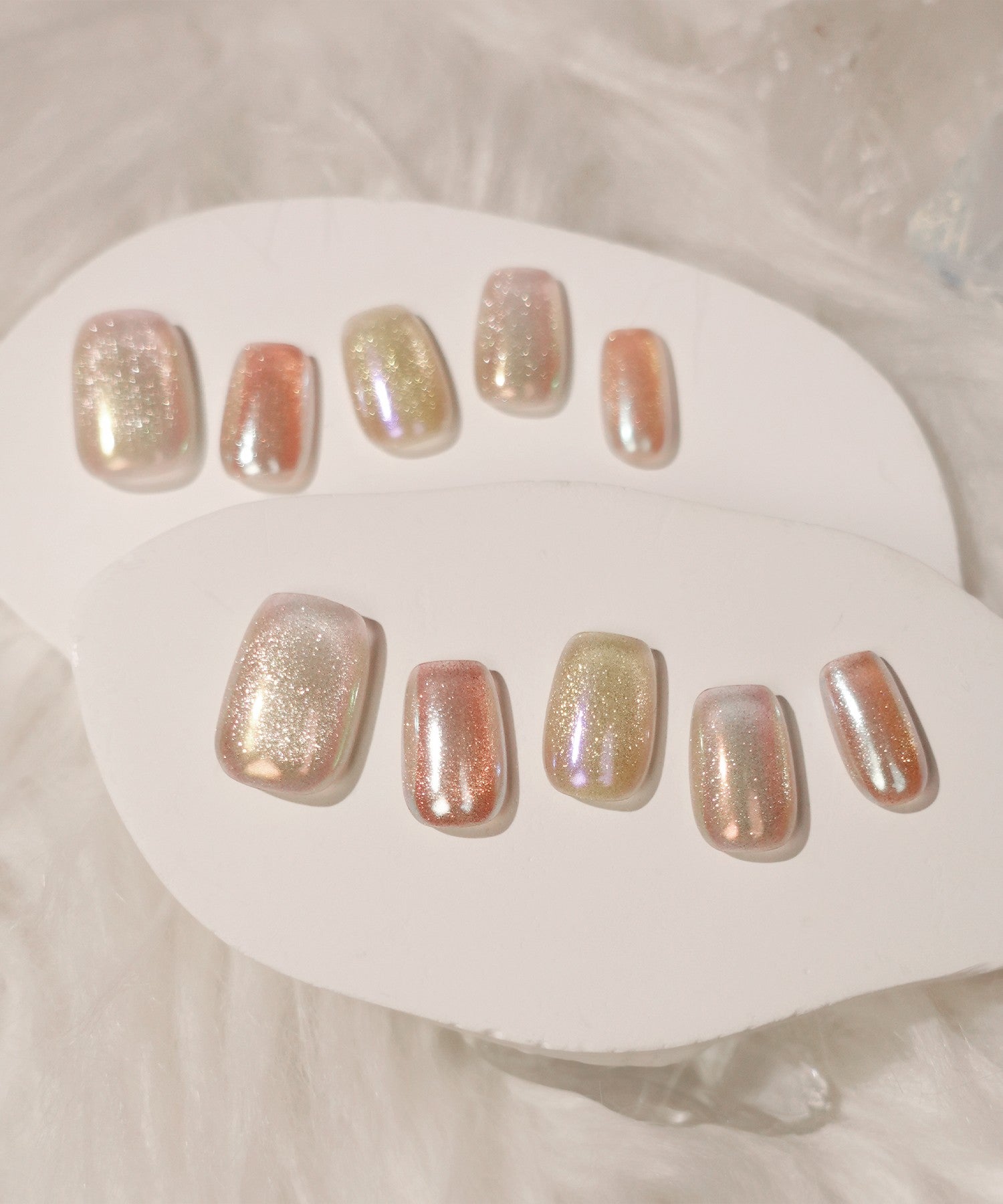 【一部当日発送】水光ネイルホワイトマグネットベースカラフルオーロラミラーショートスクエアネイルチップ