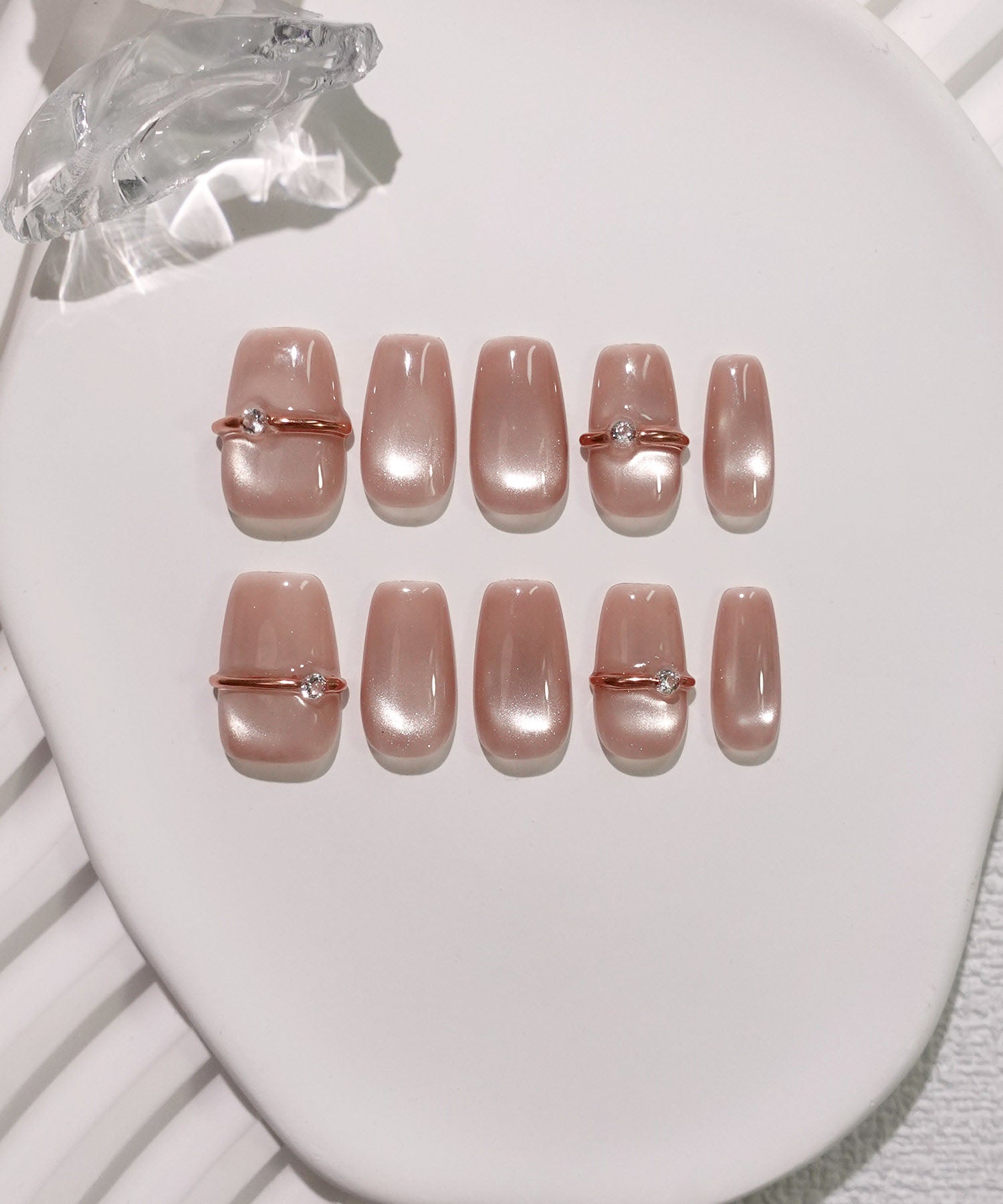 【当日発送】水光ネイルリングネイルシアーコーラルピンクマグネットスクエアネイルチップ