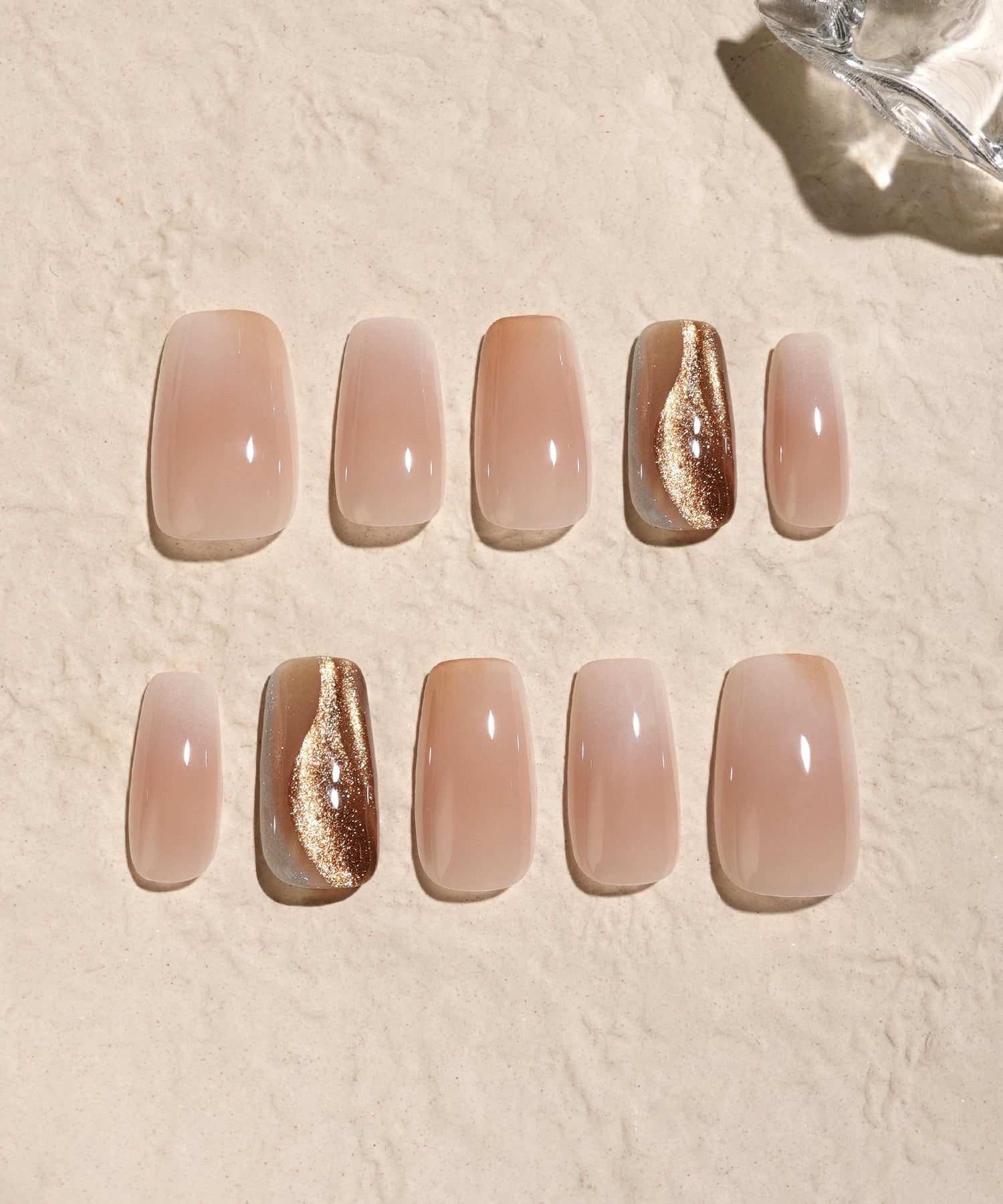 【当日発送】水光ネイルピンクベージュブラウンニュアンスグラデーションマグネットスクエアオフネイルチップ