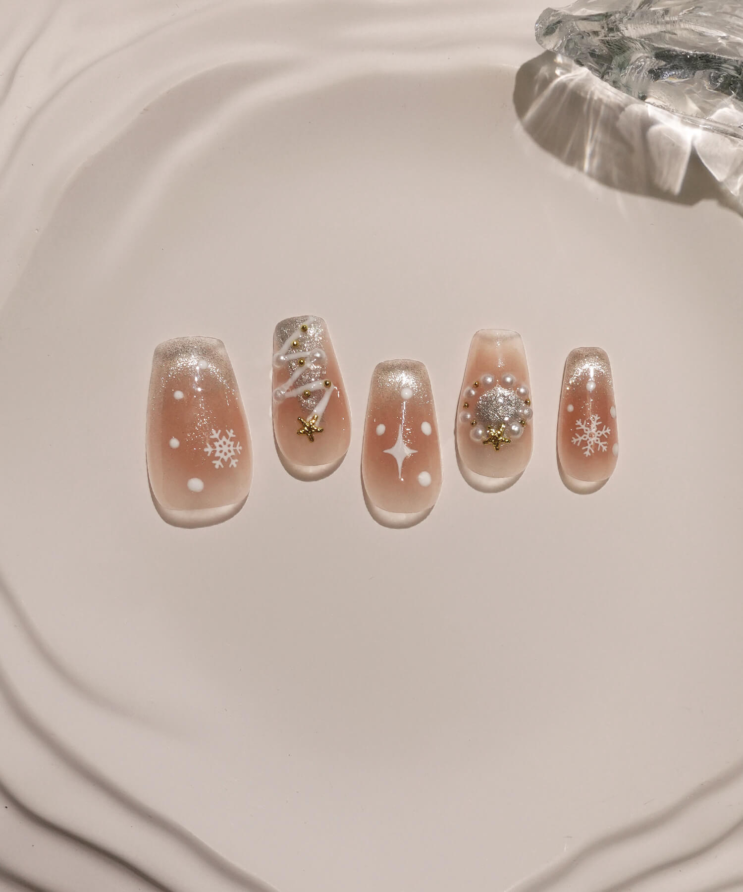 【当日発送】水光ネイルマグネットフレンチツリースノーパールクリスマスバレリーナネイルチップ