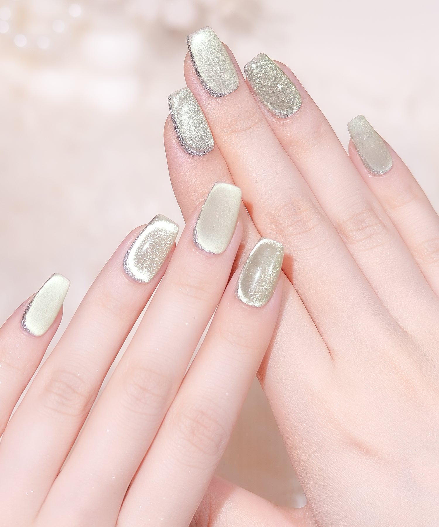 【当日発送】水光ネイルライトグリーンマグネットラメバレリーナネイルチップ