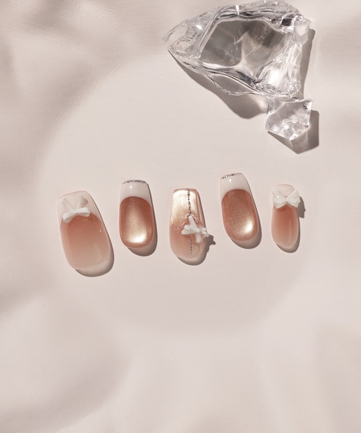 【一部当日発送】水光ネイルピンクホワイトフレンチリボンバレリーナネイルチップ