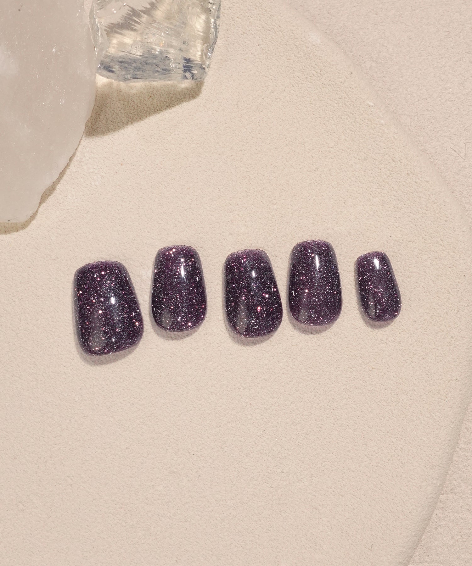 【当日発送】水光ネイルダークパープルワンカラーラメスクエアネイルチップ