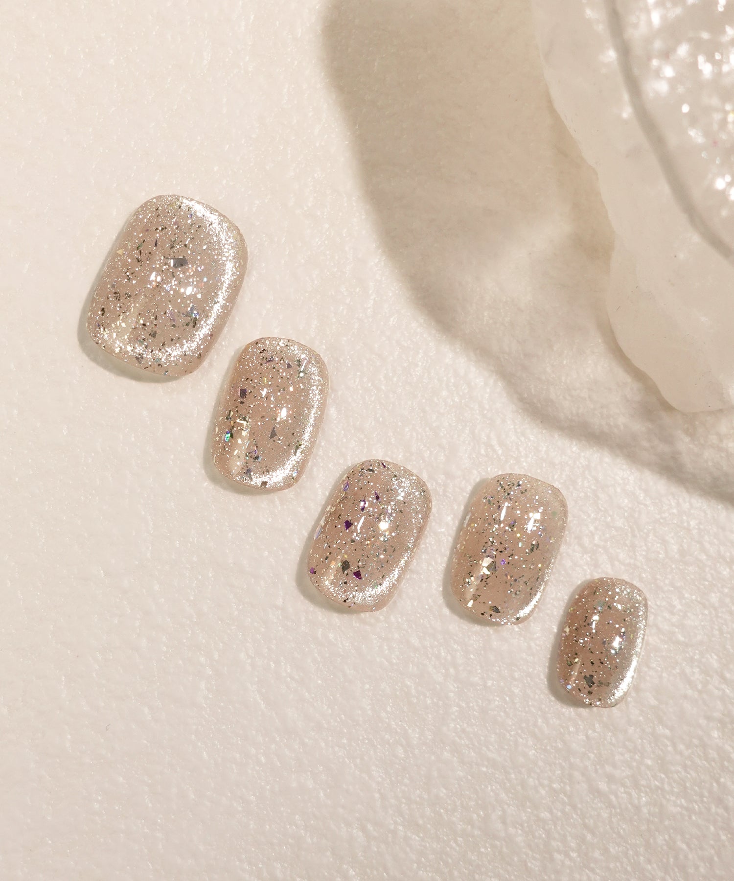 水光ネイルピンクマグネットホログラムショートスクエアネイルチップ