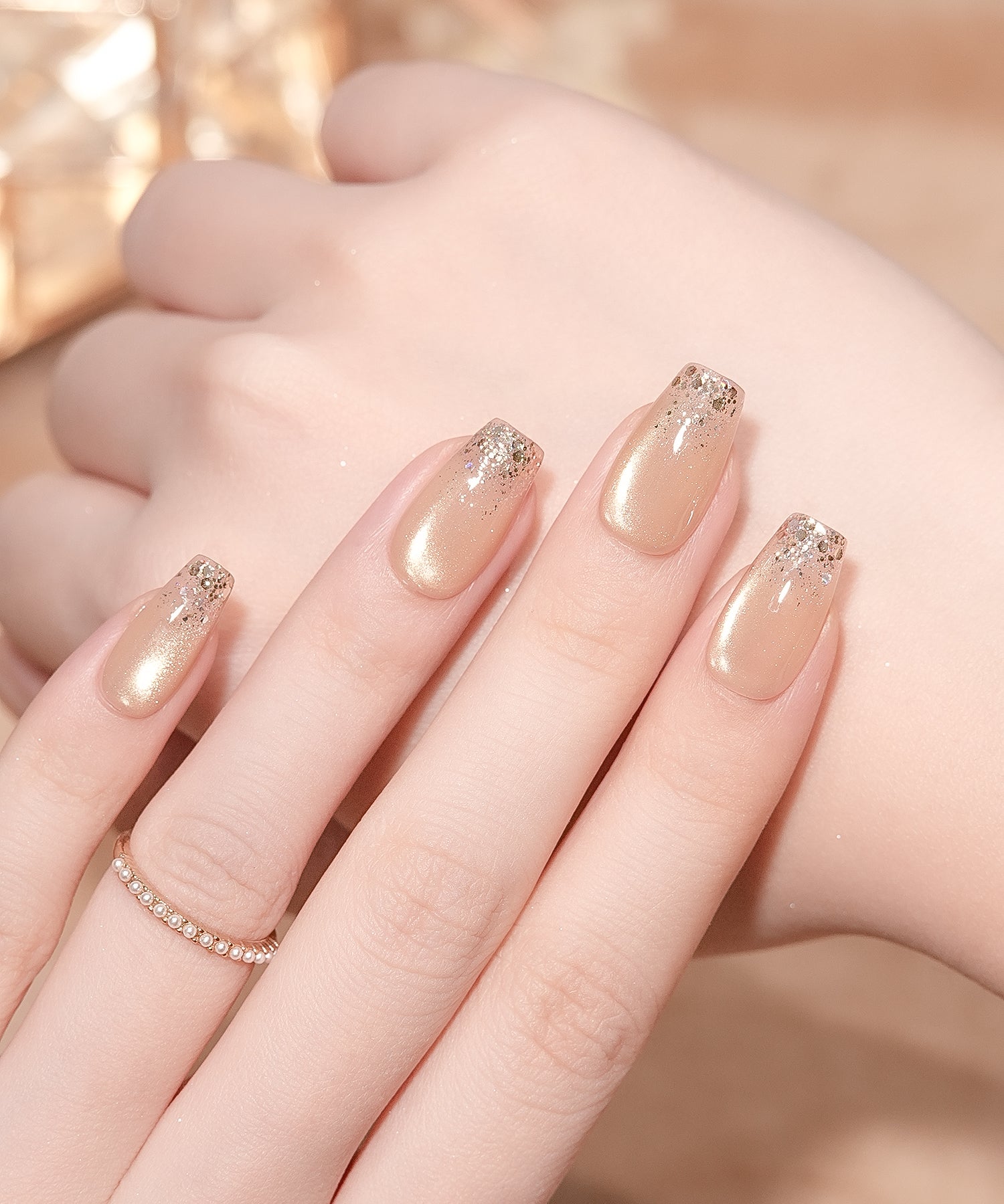 【当日発送】水光ネイルピンクマグネットホロラメグラデーションバレリーナネイルチップ