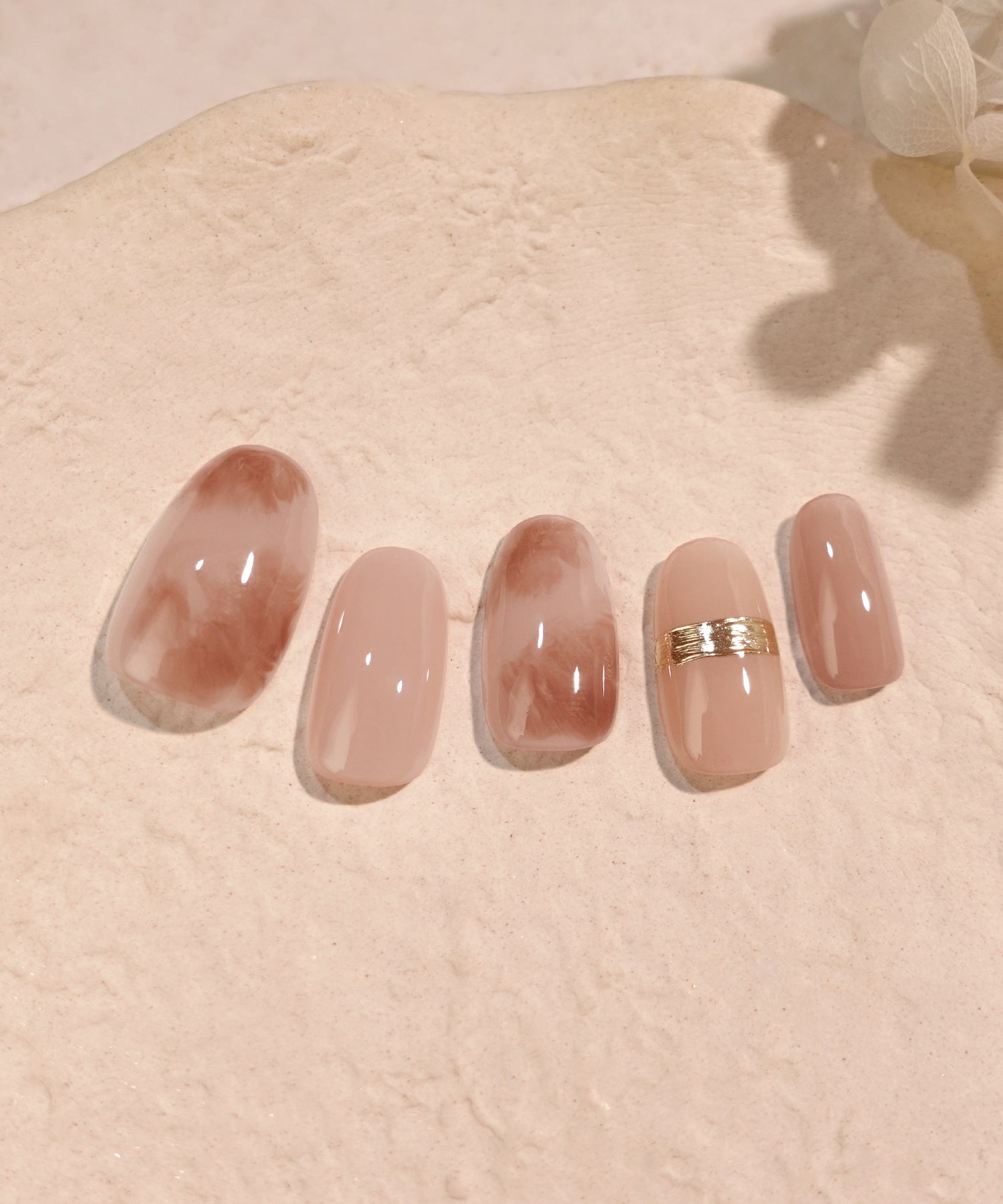 水光ネイルピンクニュアンスゴールドミラーマグネットオーバルネイルチップ