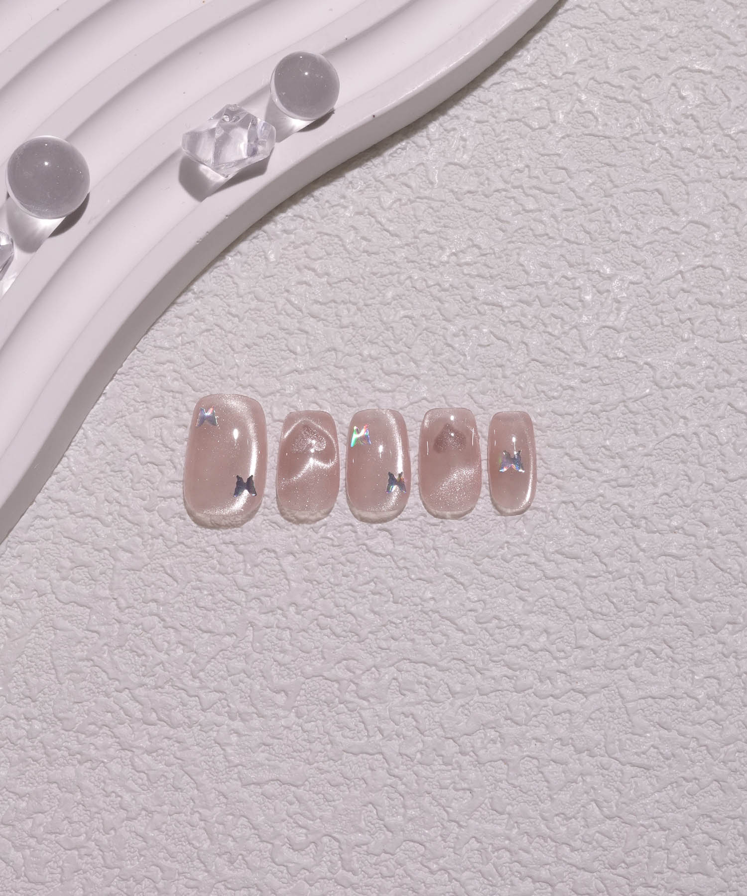 【当日発送】水光ネイルピンクハートマグネットバタフライショートスクエアネイルチップ