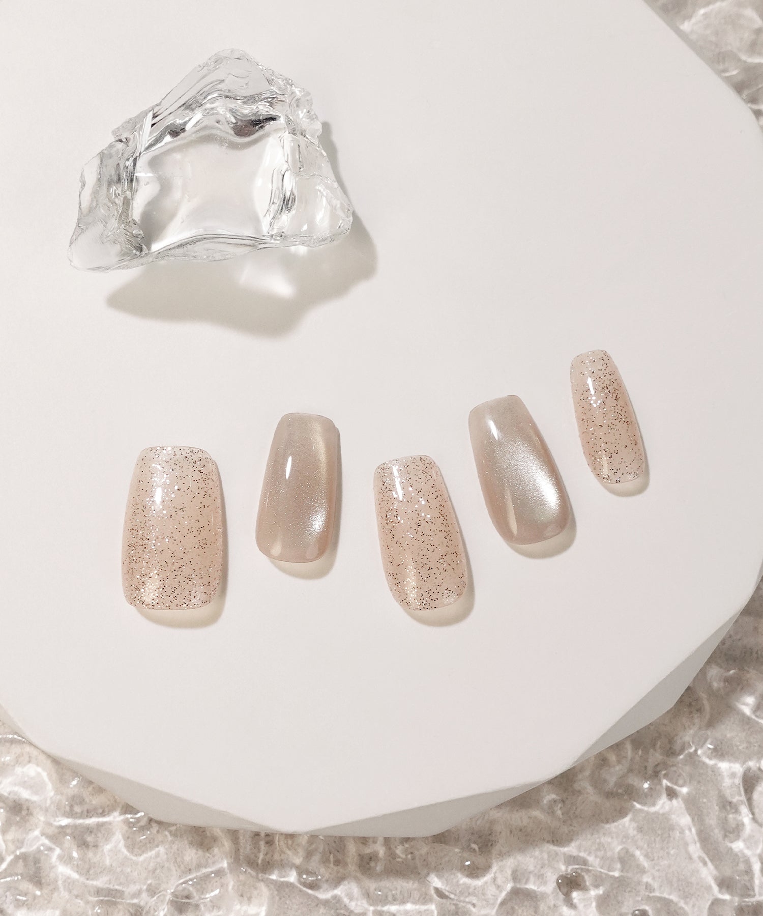 【当日発送】水光ネイルピンクマグネットラメバレリーナネイルチップ