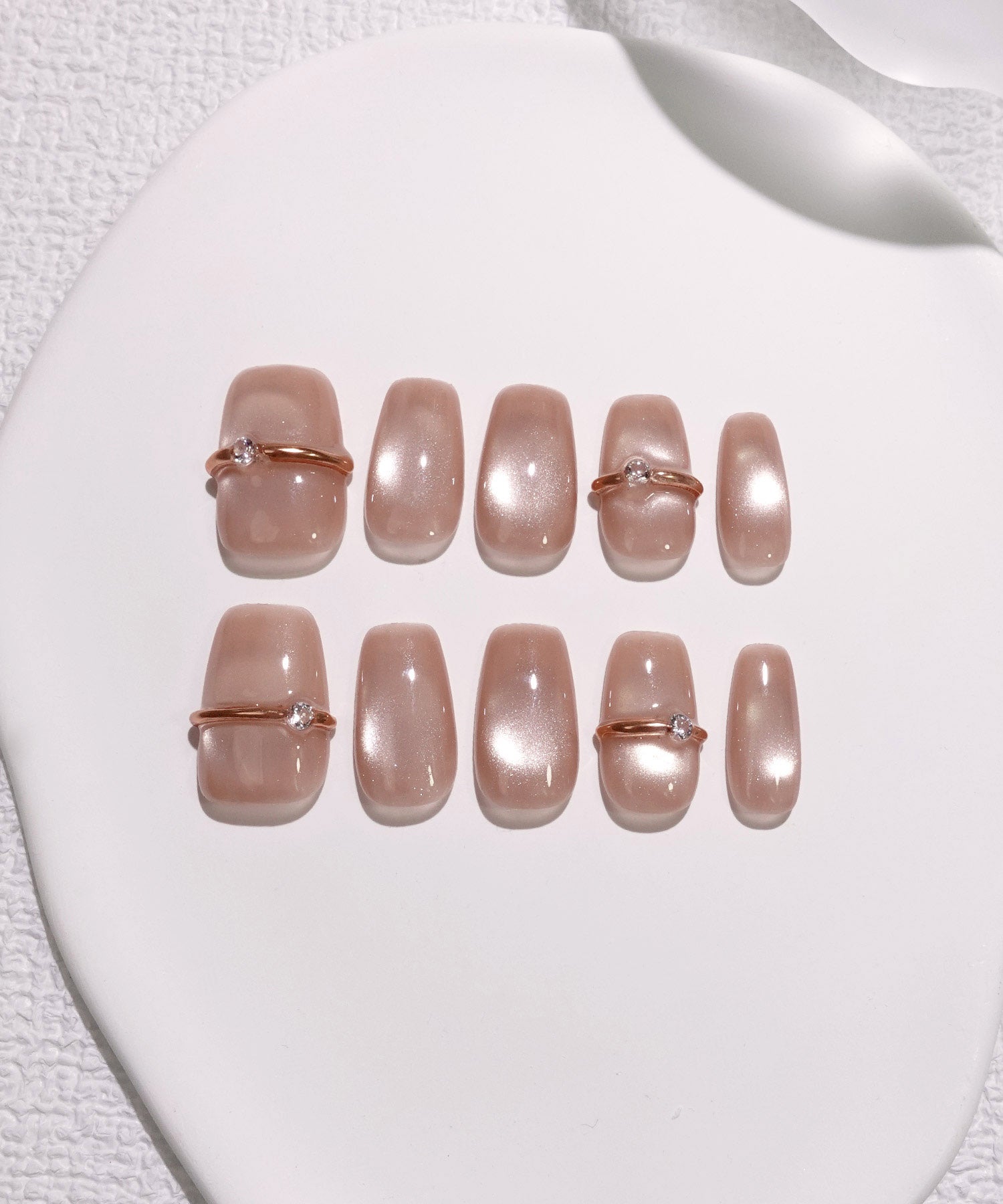 【当日発送】水光ネイルリングネイルシアーコーラルピンクマグネットスクエアネイルチップ