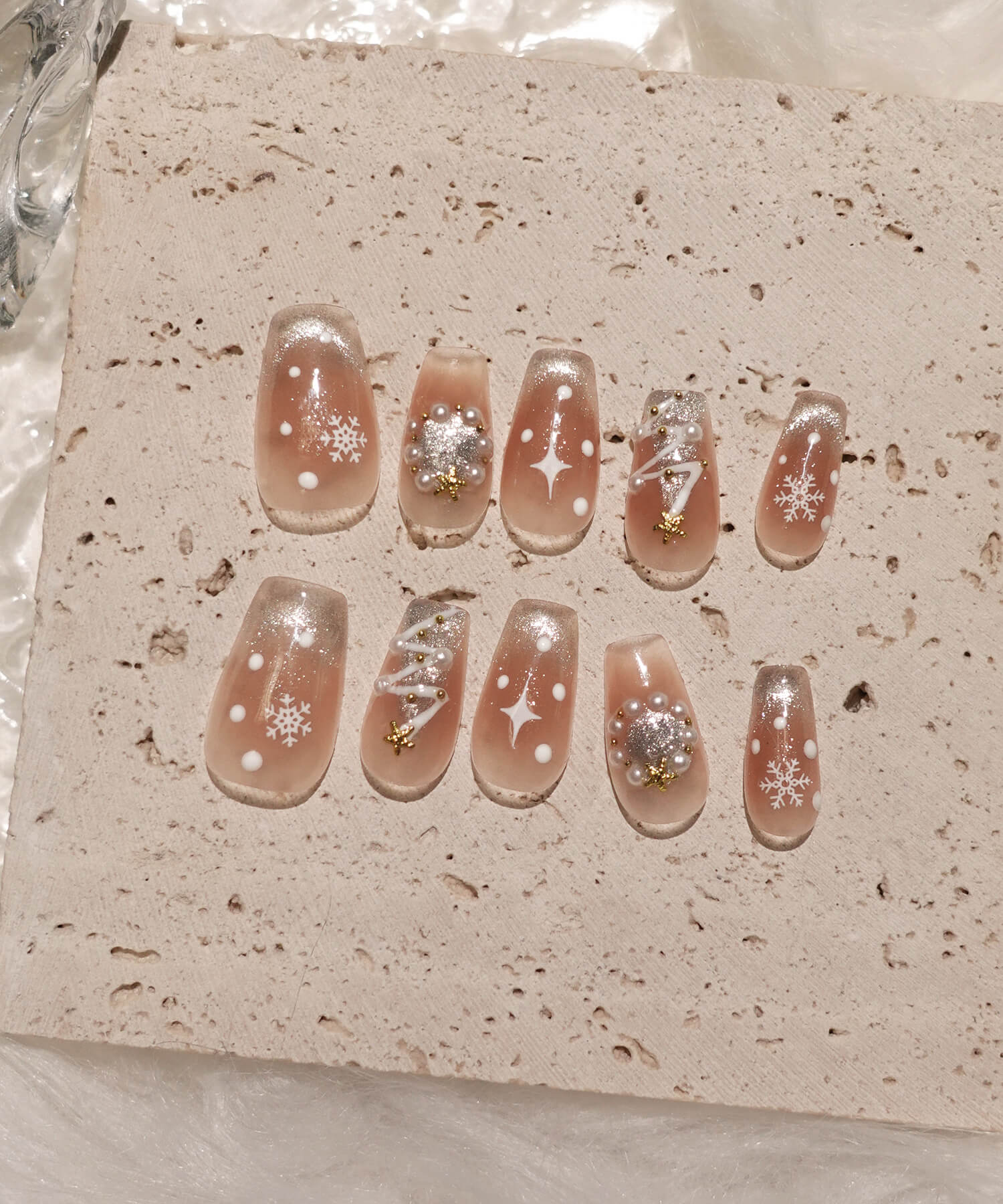 【当日発送】水光ネイルマグネットフレンチツリースノーパールクリスマスバレリーナネイルチップ