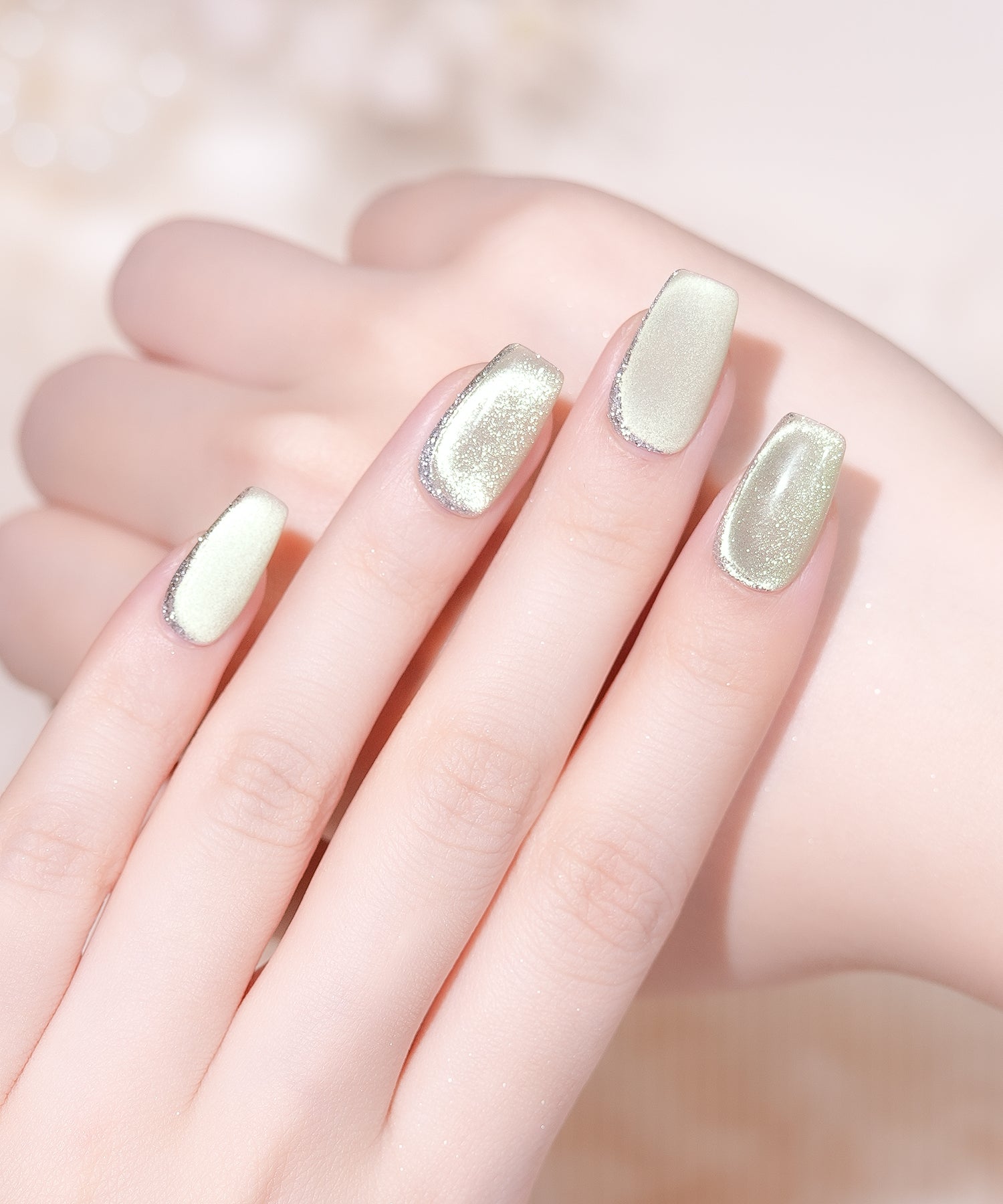 【当日発送】水光ネイルライトグリーンマグネットラメバレリーナネイルチップ