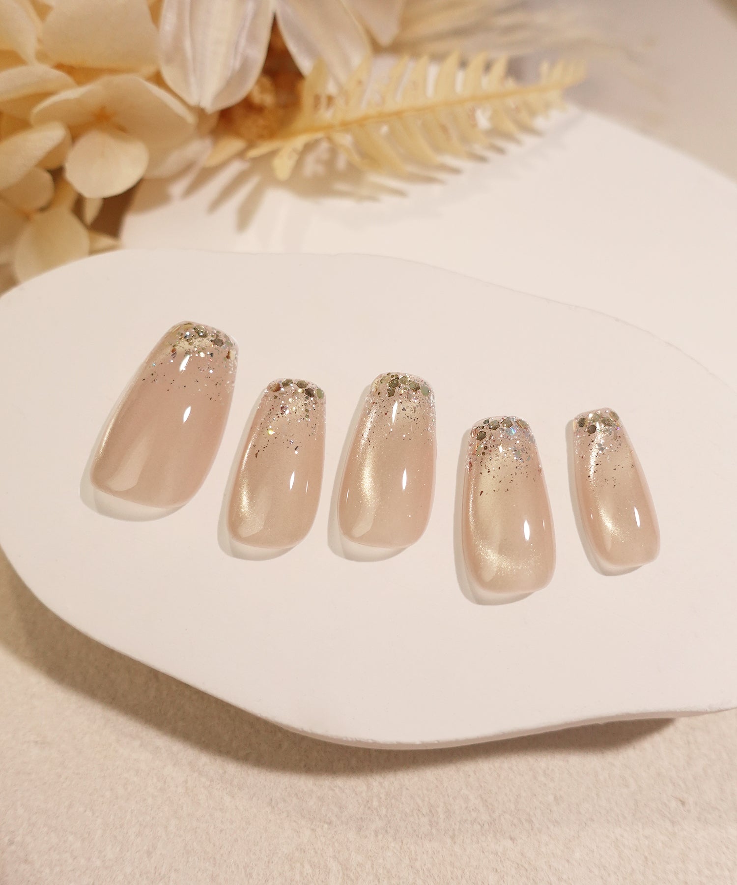 【当日発送】水光ネイルピンクマグネットホロラメグラデーションバレリーナネイルチップ