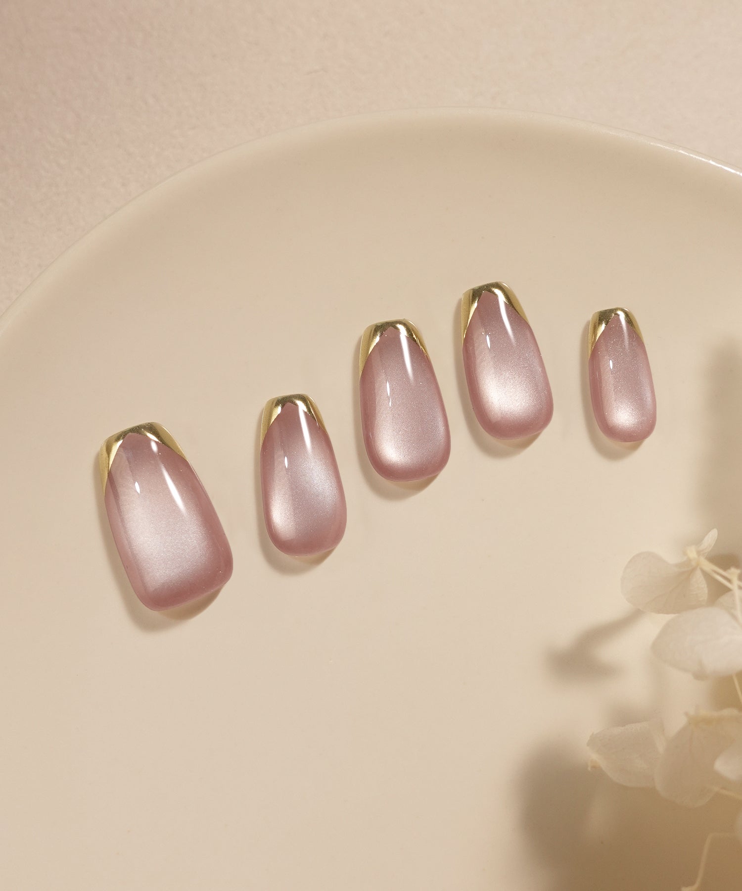 【COMING SOON】水光ネイルモーブピンクマグネットゴールドミラーフレンチバレリーナネイルチップ