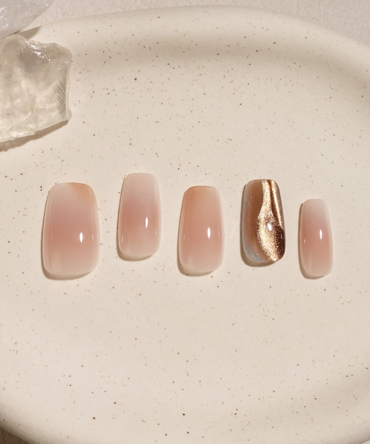 【当日発送】水光ネイルピンクベージュブラウンニュアンスグラデーションマグネットスクエアオフネイルチップ