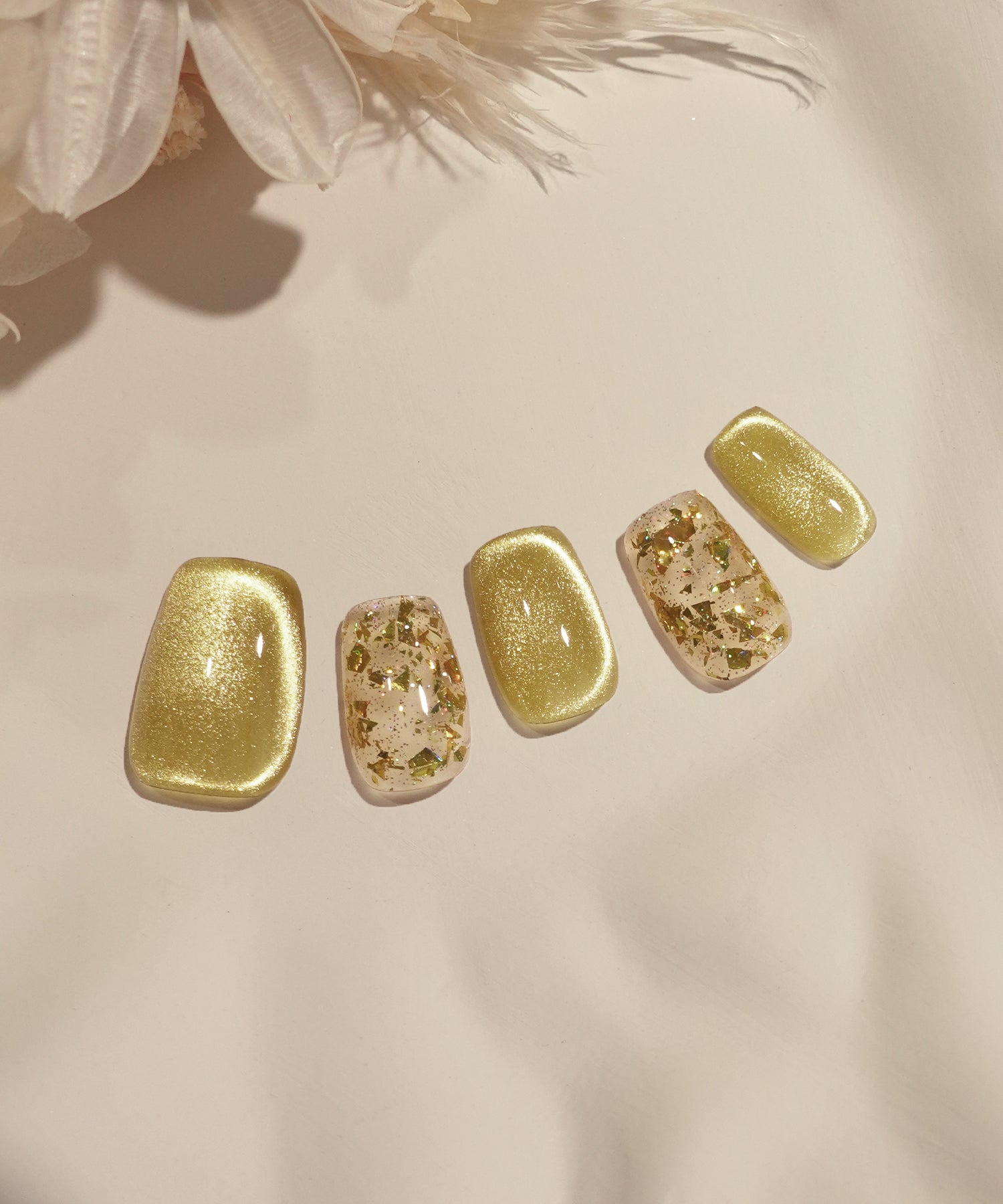 【当日発送】水光ネイルイエローマグネットグリッタースクエアネイルチップ
