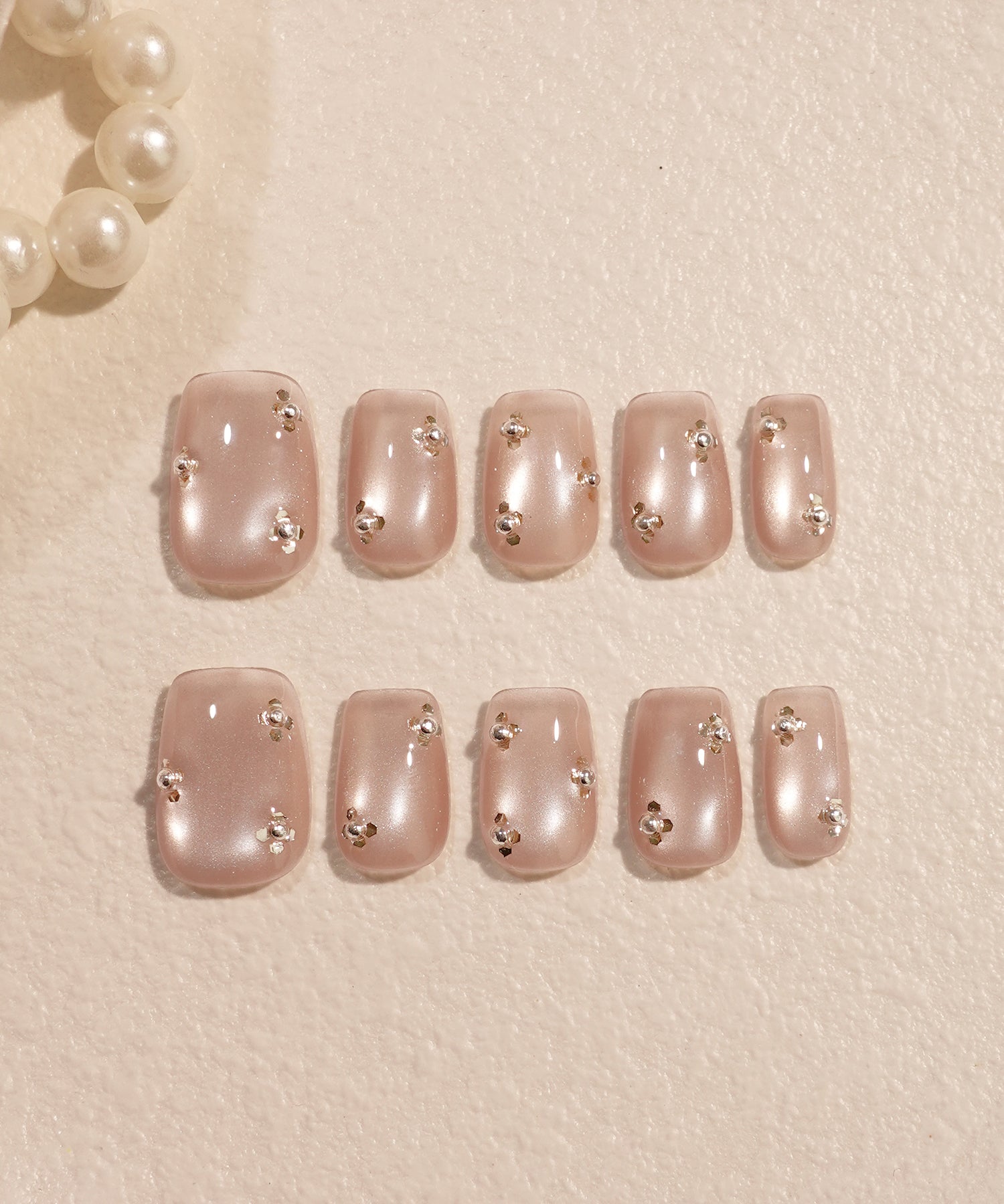 【当日発送】水光ネイルピンクワンカラーフラワーライクパールホロスクエアネイルチップ