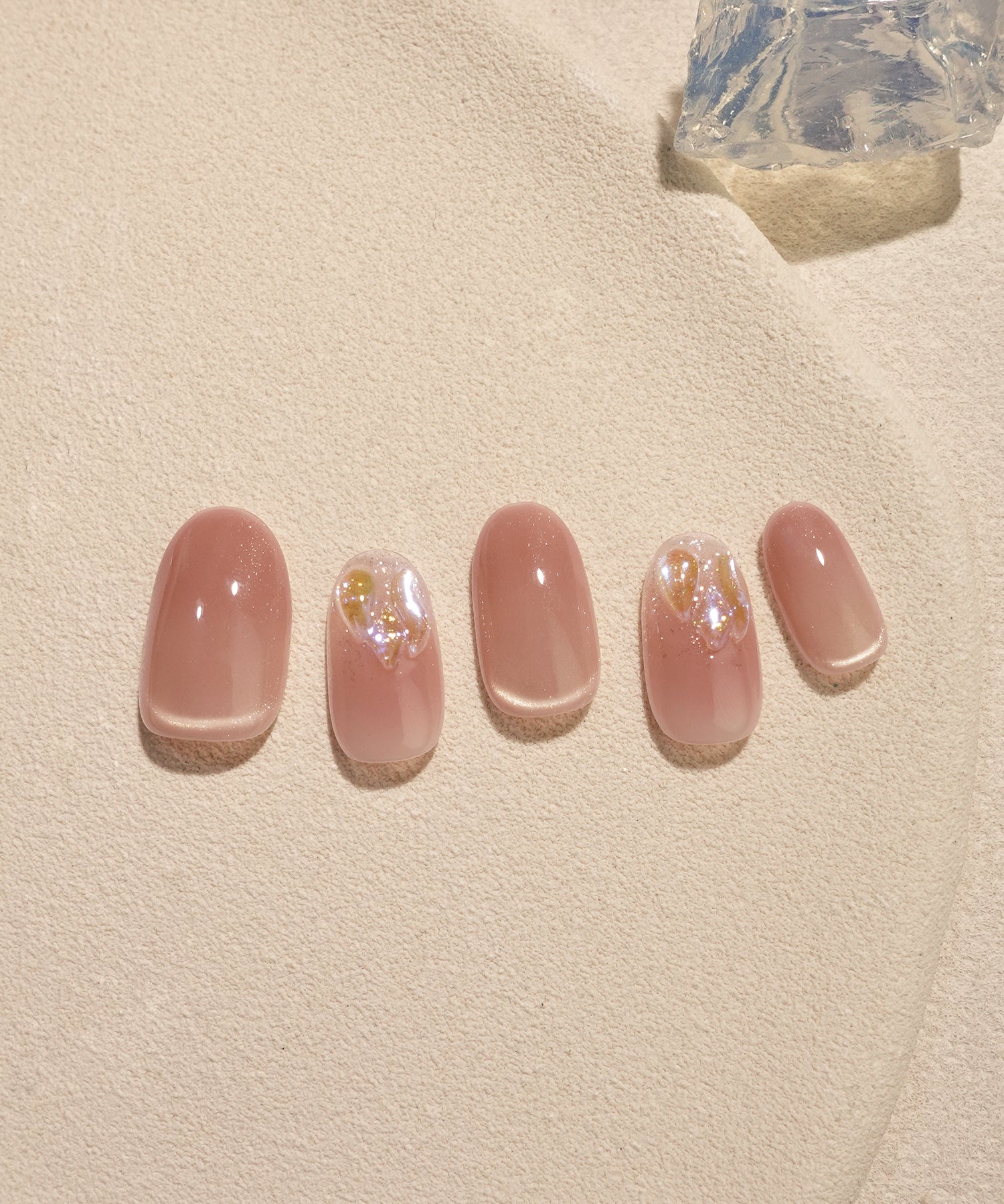 【当日発送】水光ネイルピンクマグネットオーロラストーンラメオーバルネイルチップ