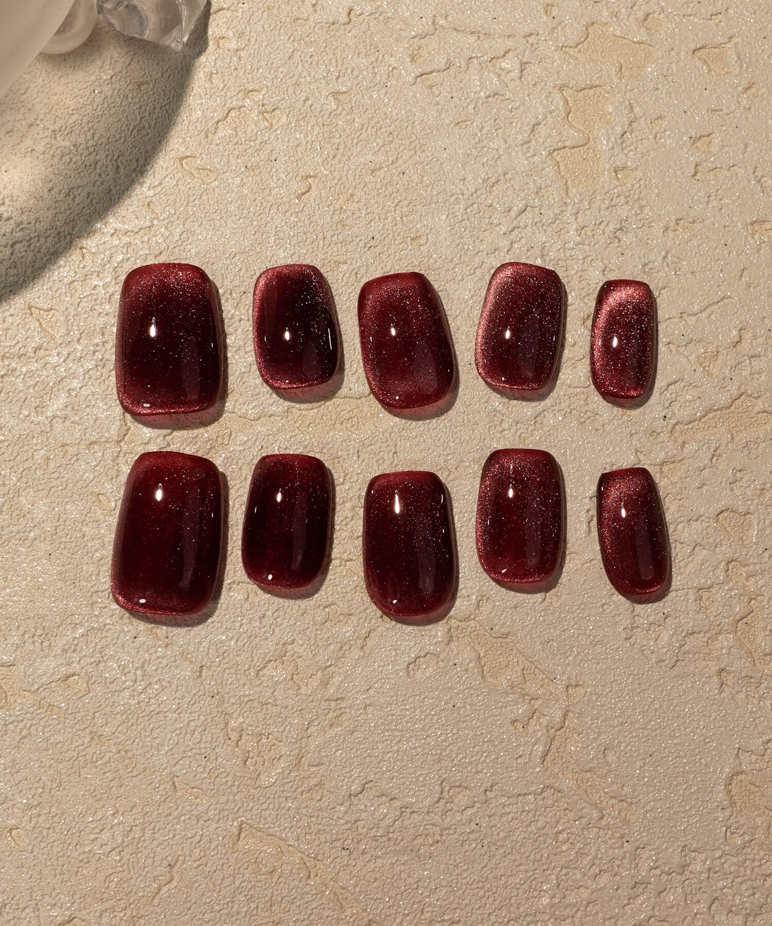 【一部当日発送】水光ネイルダークレッドワンカラーマグネットショートスクエアネイルチップ