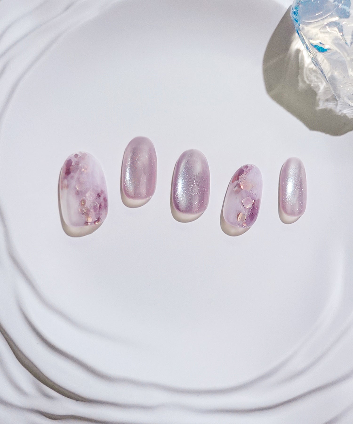 【一部当日発送】水光ネイルパープルマグネットタイダイホログラムオーバルネイルチップ