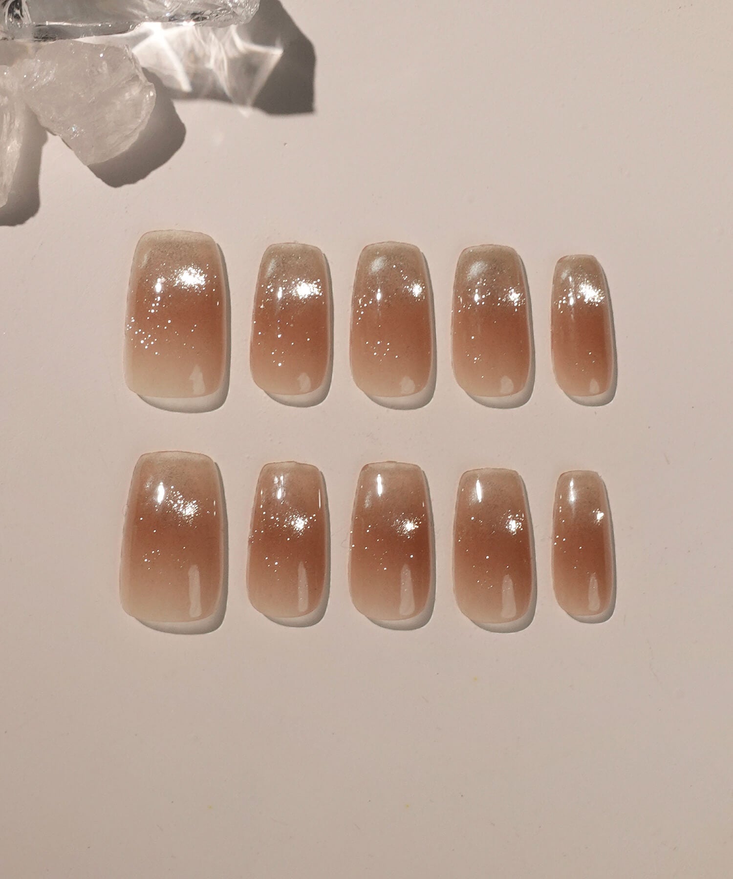 【SOLD OUT】水光ネイルオレンジピンクハーフマグネットグラデーションシンプルスクエアネイルチップ