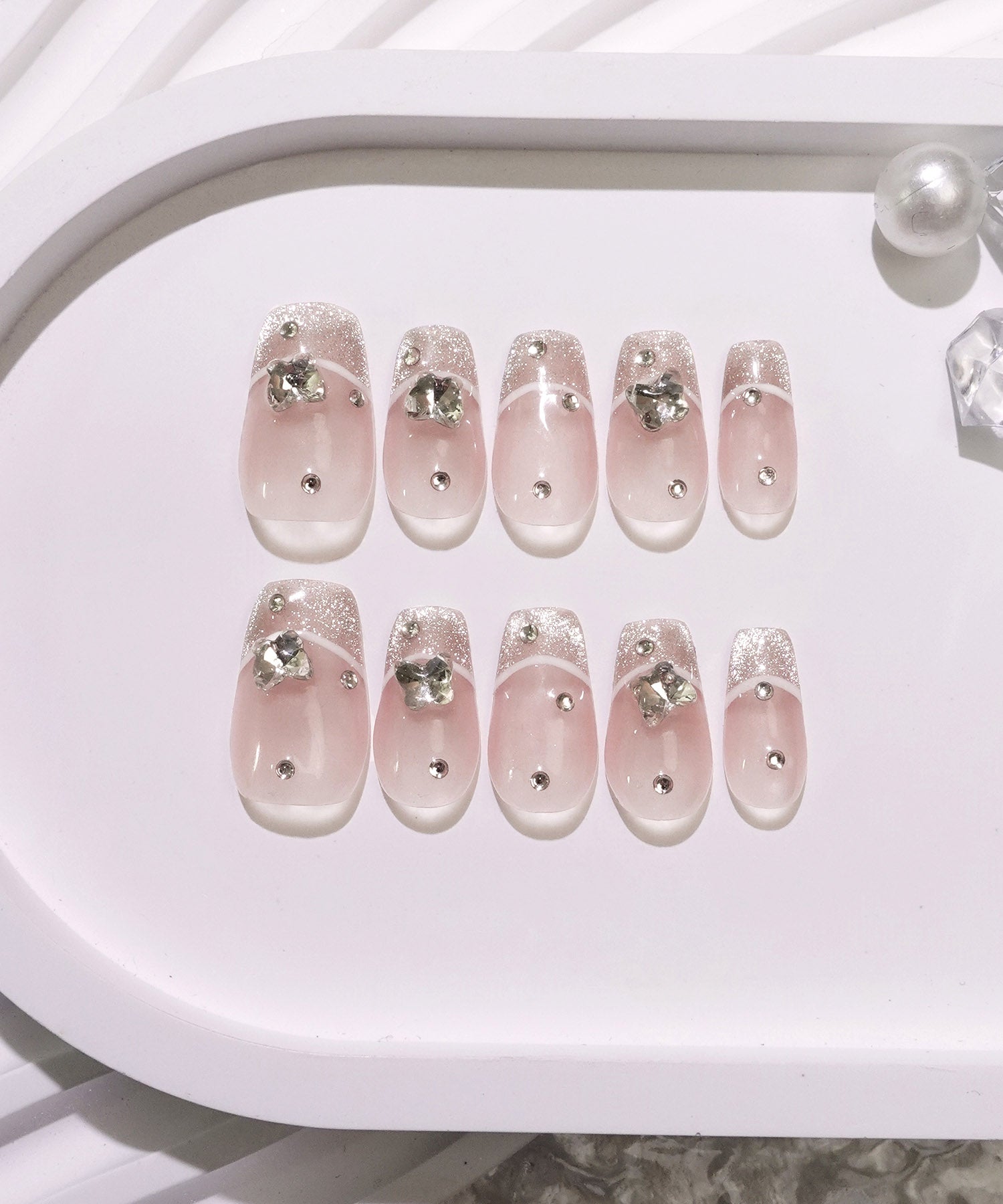 【当日発送】水光ネイルナチュラルフレンチVカットワンホンバレリーナネイルチップ