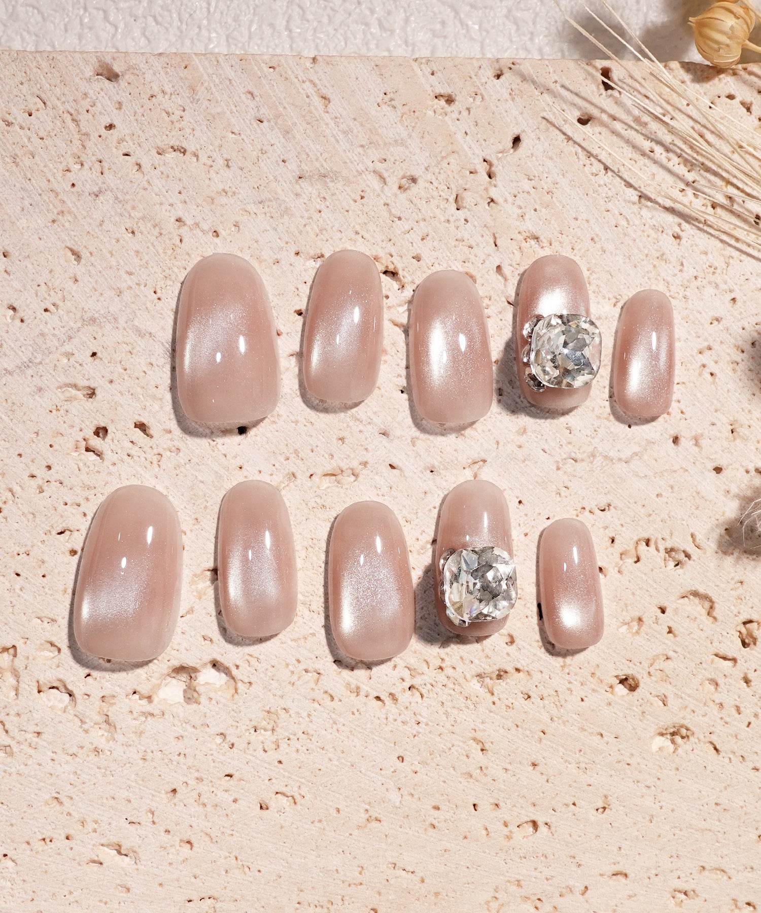 【当日発送】水光ネイルピンクマグネットワンカラービジューオーバルネイルチップ