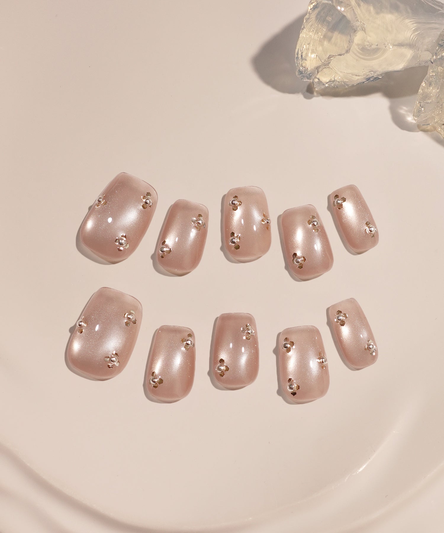 【当日発送】水光ネイルピンクワンカラーフラワーライクパールホロスクエアネイルチップ