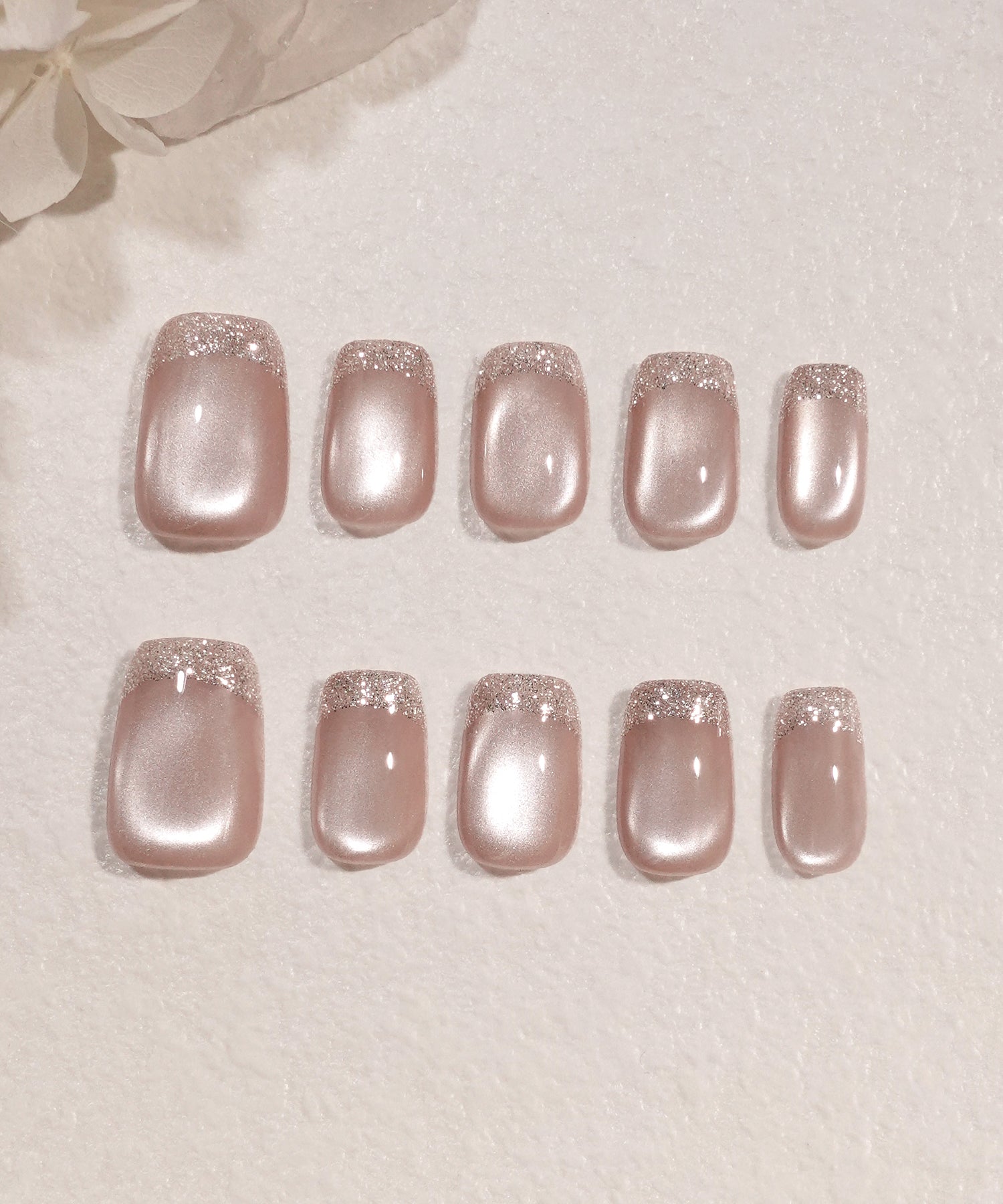 【当日発送】水光ネイルピンクマグネットワンカラーフレンチラメスクエアネイルチップ