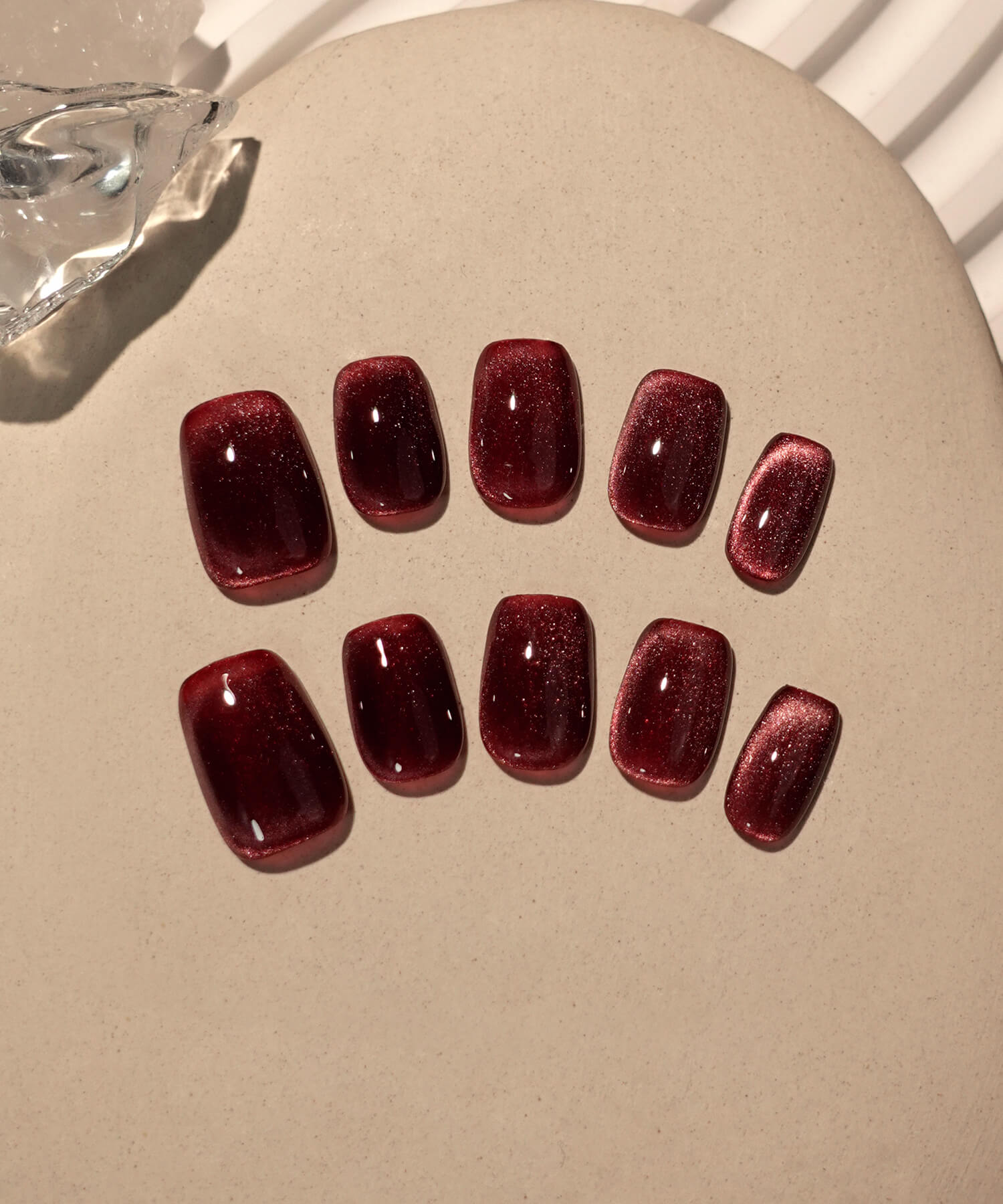 【一部当日発送】水光ネイルダークレッドワンカラーマグネットショートスクエアネイルチップ