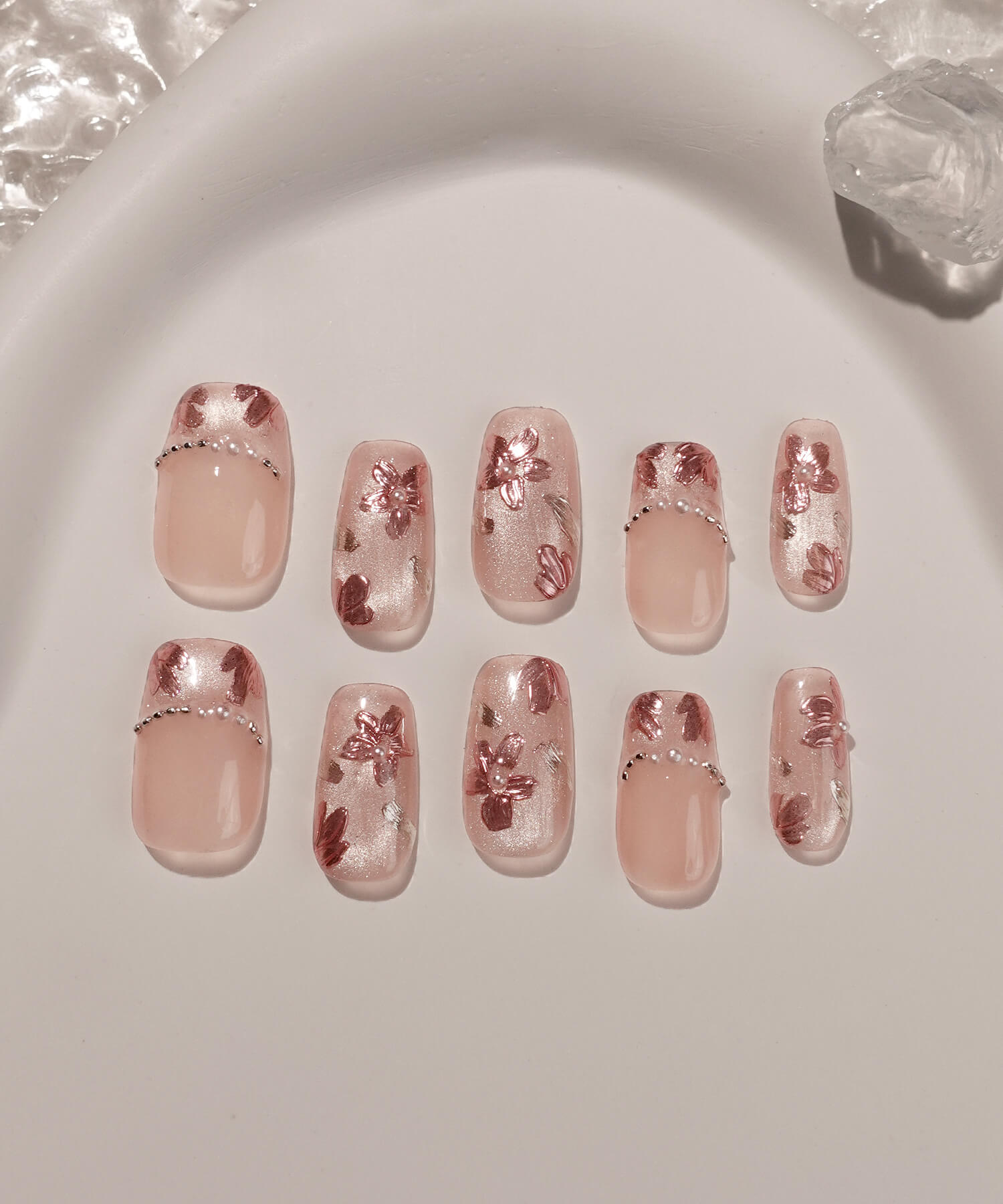 【一部当日発送】水光ネイルピンクマグネットフラワーミラーアートスクエアネイルチップ