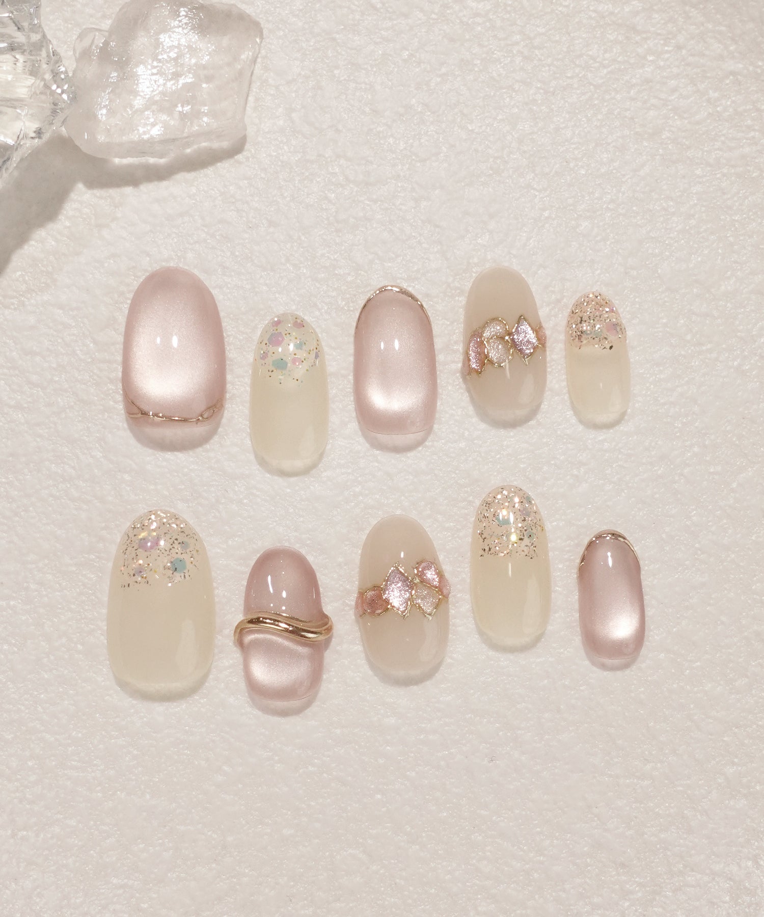 【当日発送】水光ネイルピンクマグネットオーロラホロゴールドミラーオーバルネイルチップ