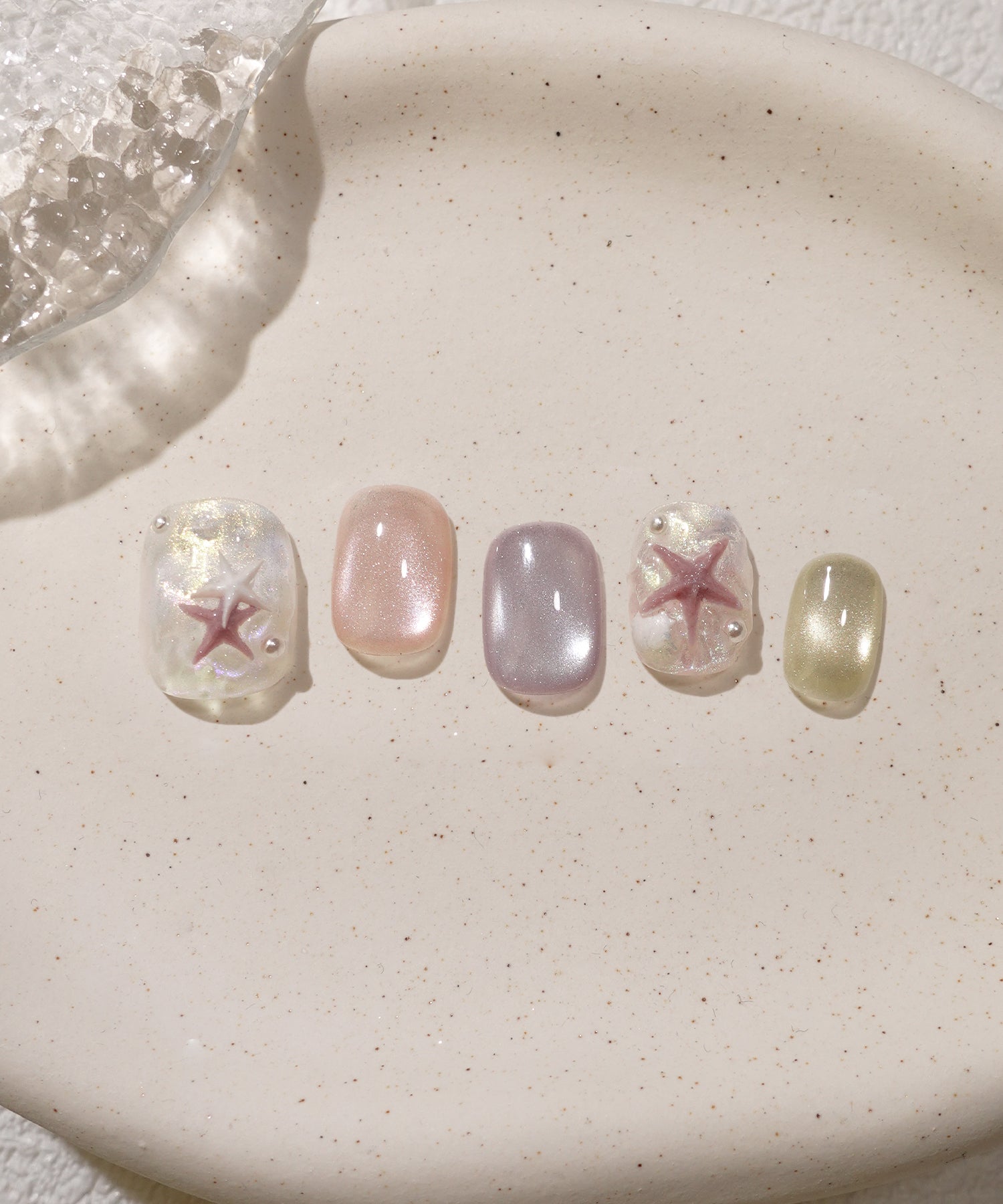 【当日発送】水光ネイルシアーカラーマグネットスターフィッシュパールショートラウンドネイルチップ