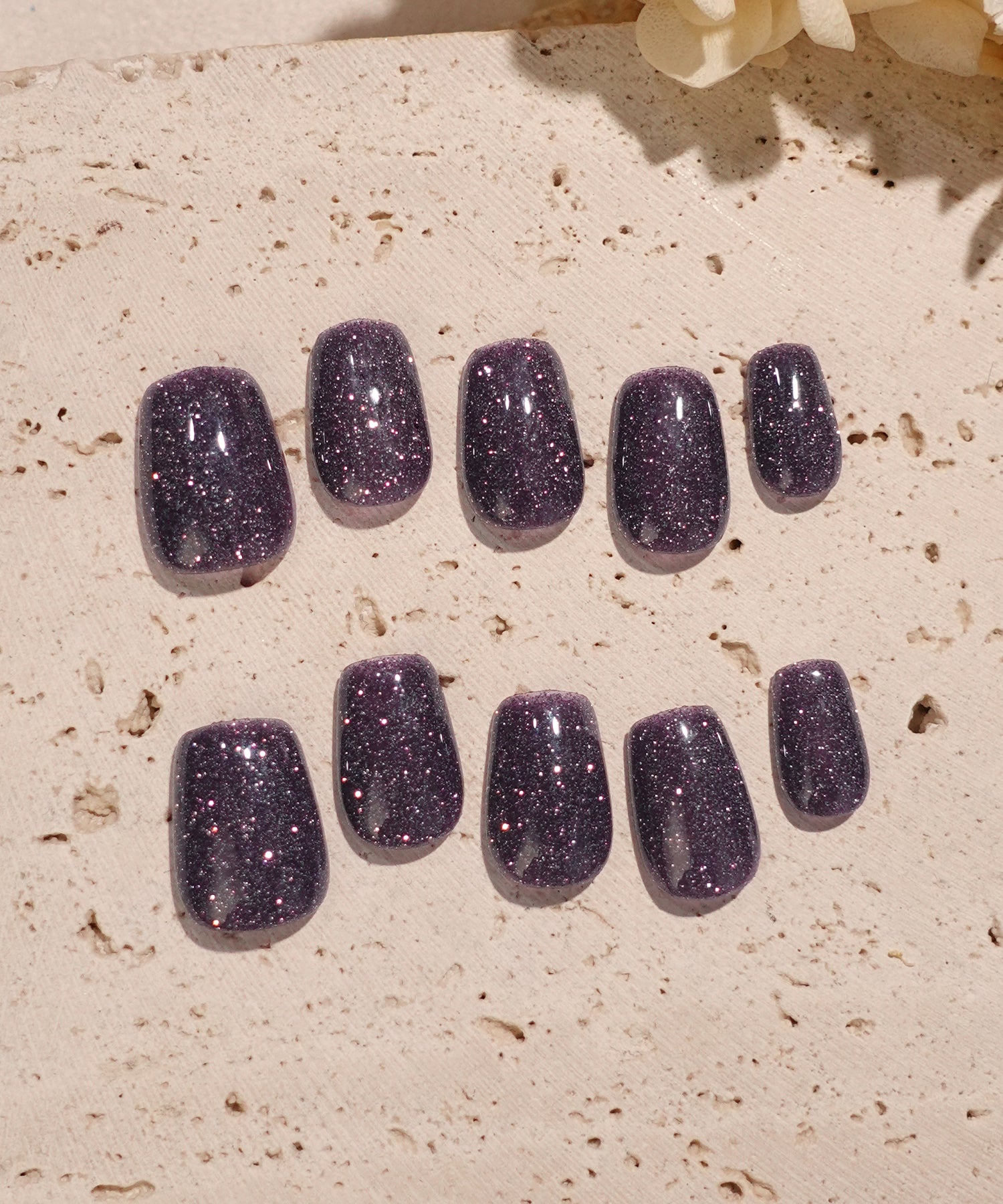 【当日発送】水光ネイルダークパープルワンカラーラメスクエアネイルチップ