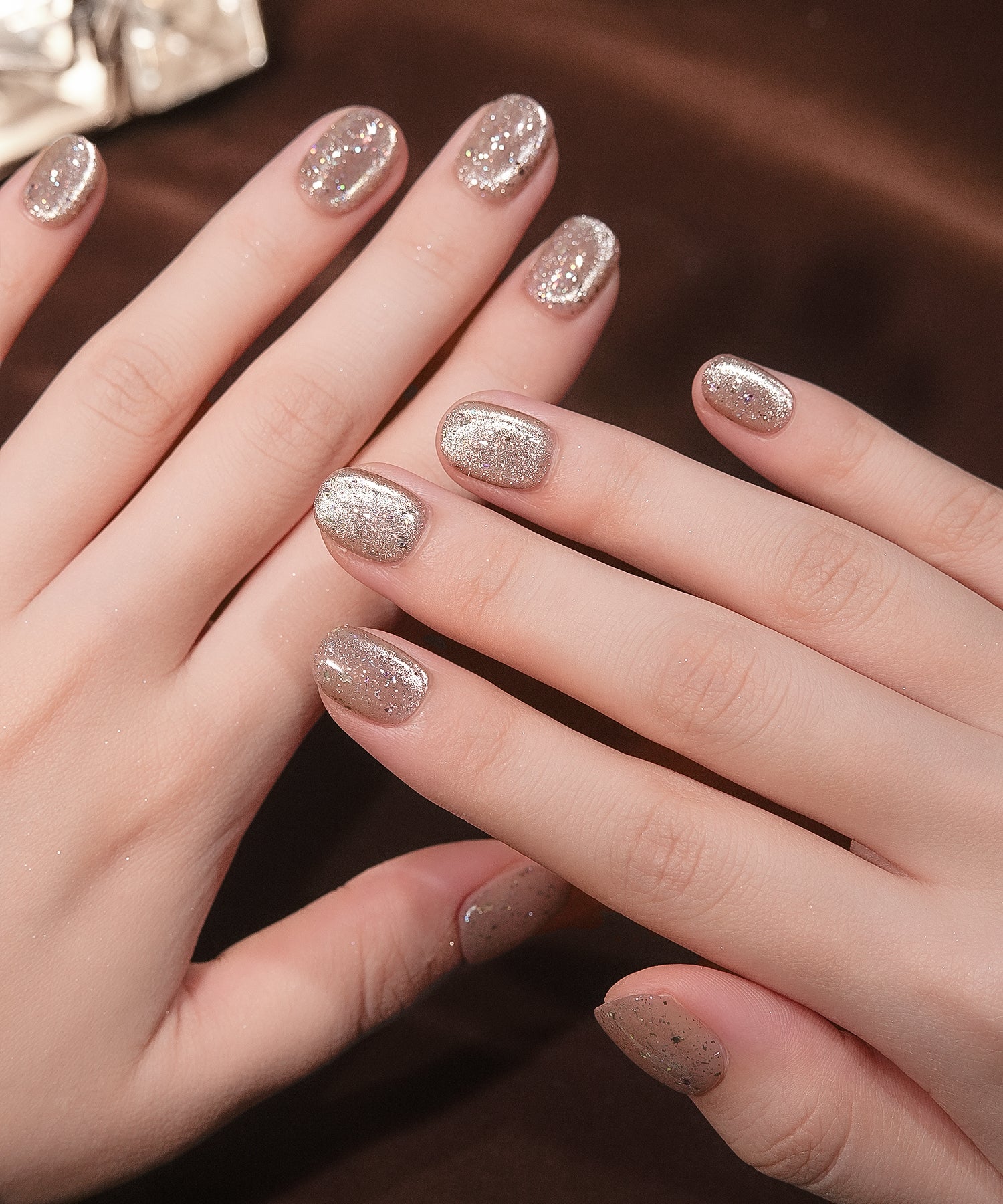 水光ネイルピンクマグネットホログラムショートスクエアネイルチップ