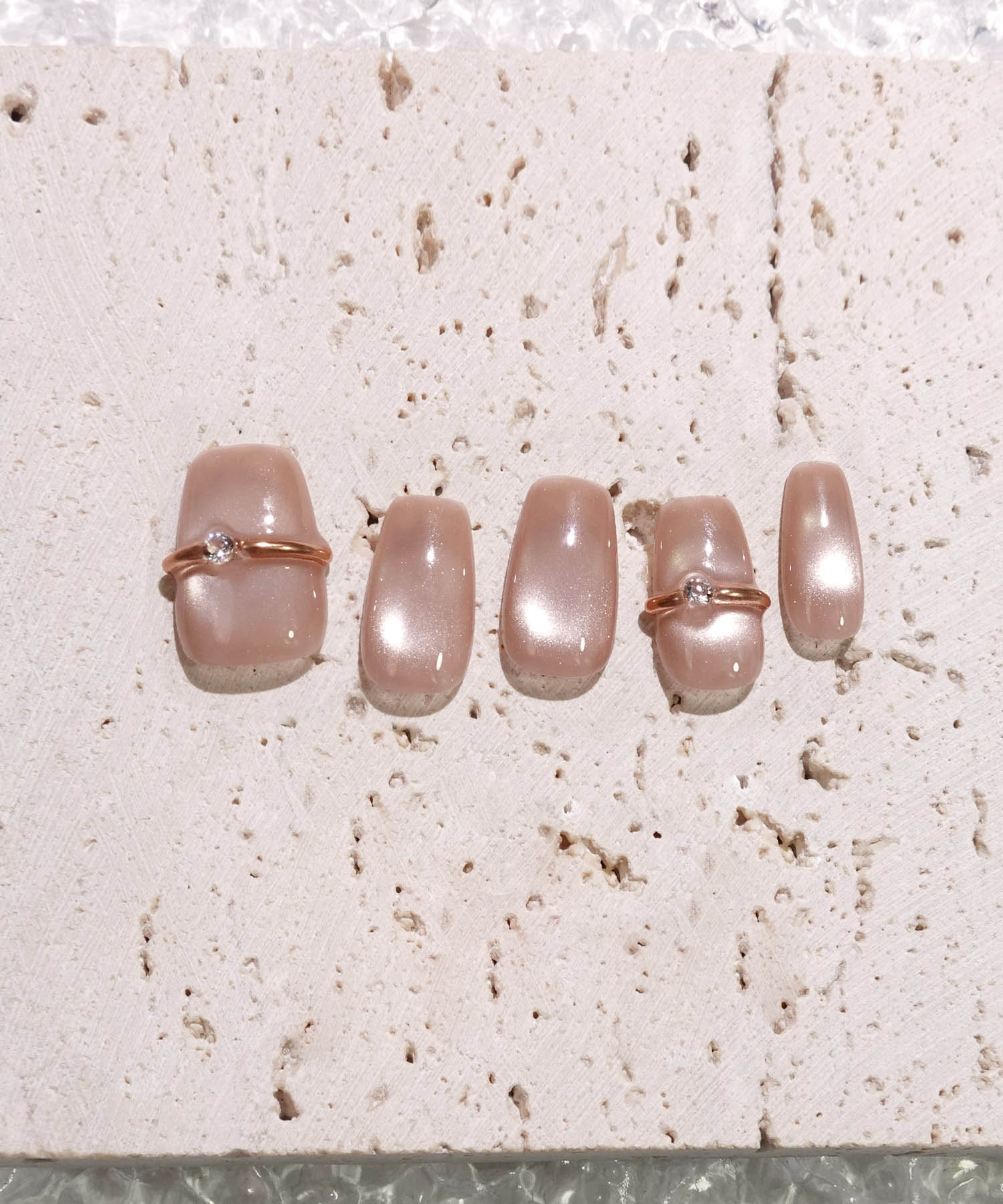 【当日発送】水光ネイルリングネイルシアーコーラルピンクマグネットスクエアネイルチップ