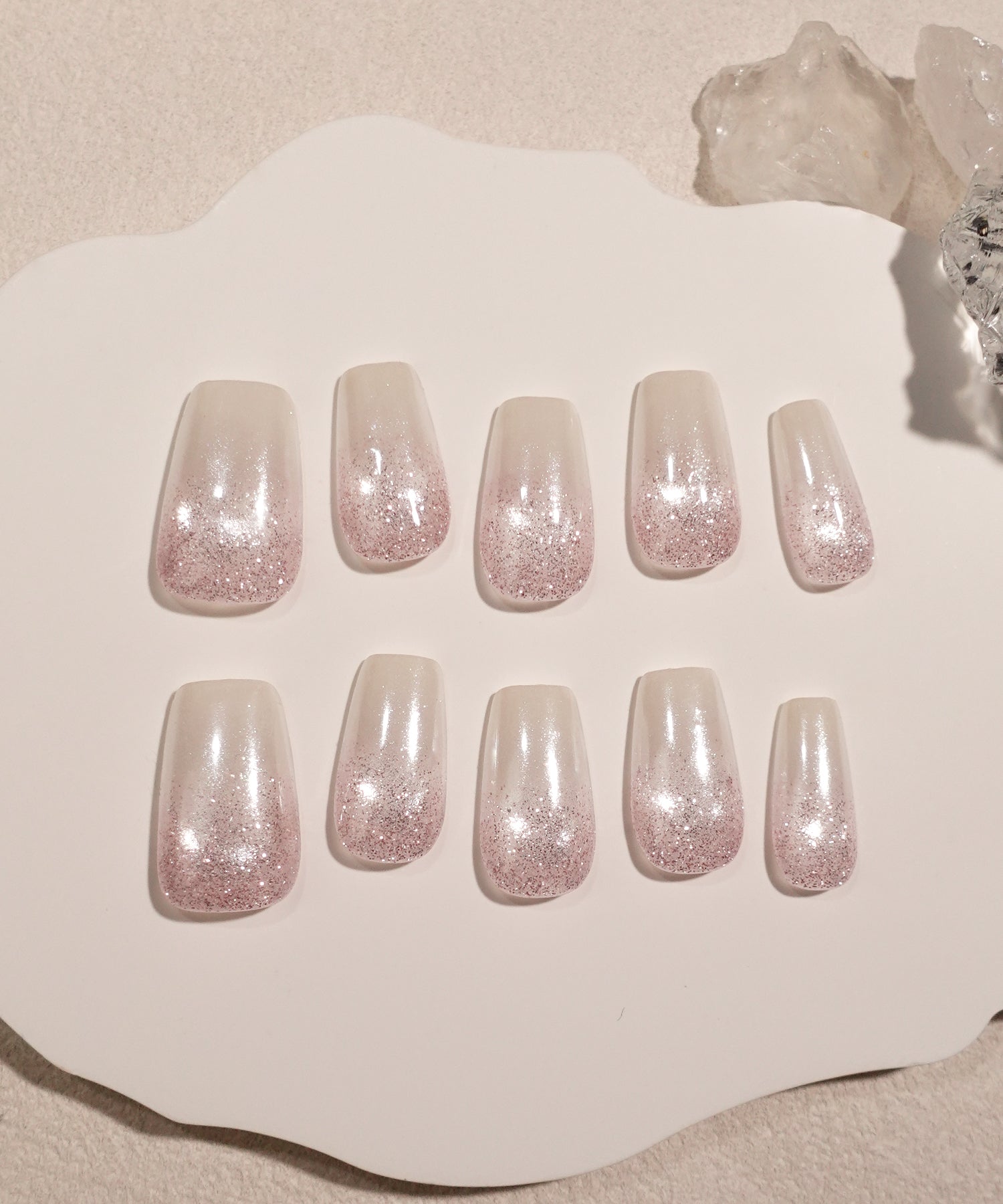 【当日発送】水光ネイルピンクホワイトグラデーションピンクラメバレリーナネイルチップ