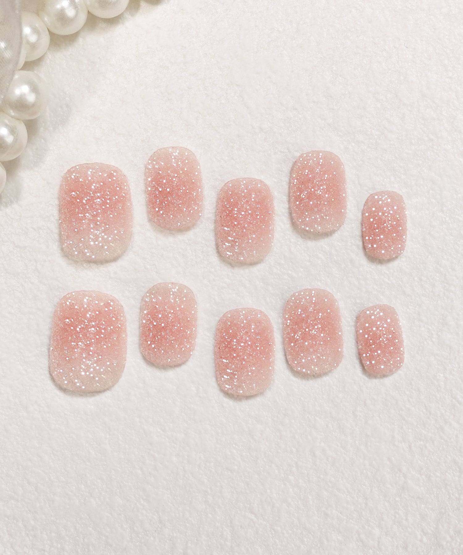 【当日発送】水光ネイルピンクチークシュガーラメショートラウンドネイルチップ